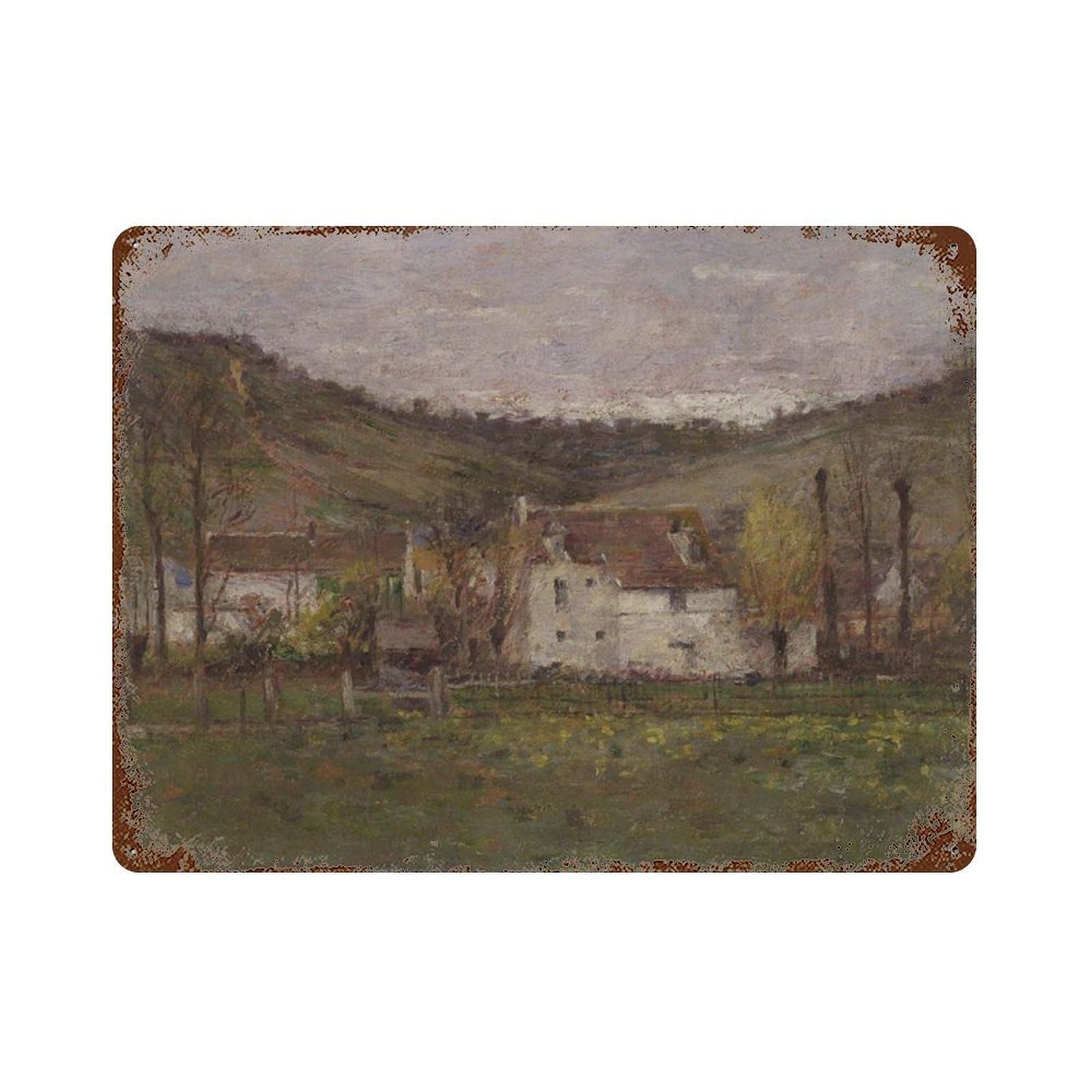 xiaoxiaoshen Autumn Country Landscape Painting, Vintage, Neutral, Wall Decor Art Metal Tin Poster Modern Home Decor Art Home Bar Shop Decorations Vintage Sign 30x40cm