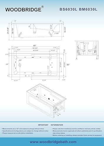 Miniatura 6 de Woodbridge BTA1507-C - Bañera de inmersión contemporánea independiente de acrílico, bañera de 54 pulgadas con drenaje cromado y desbordamiento