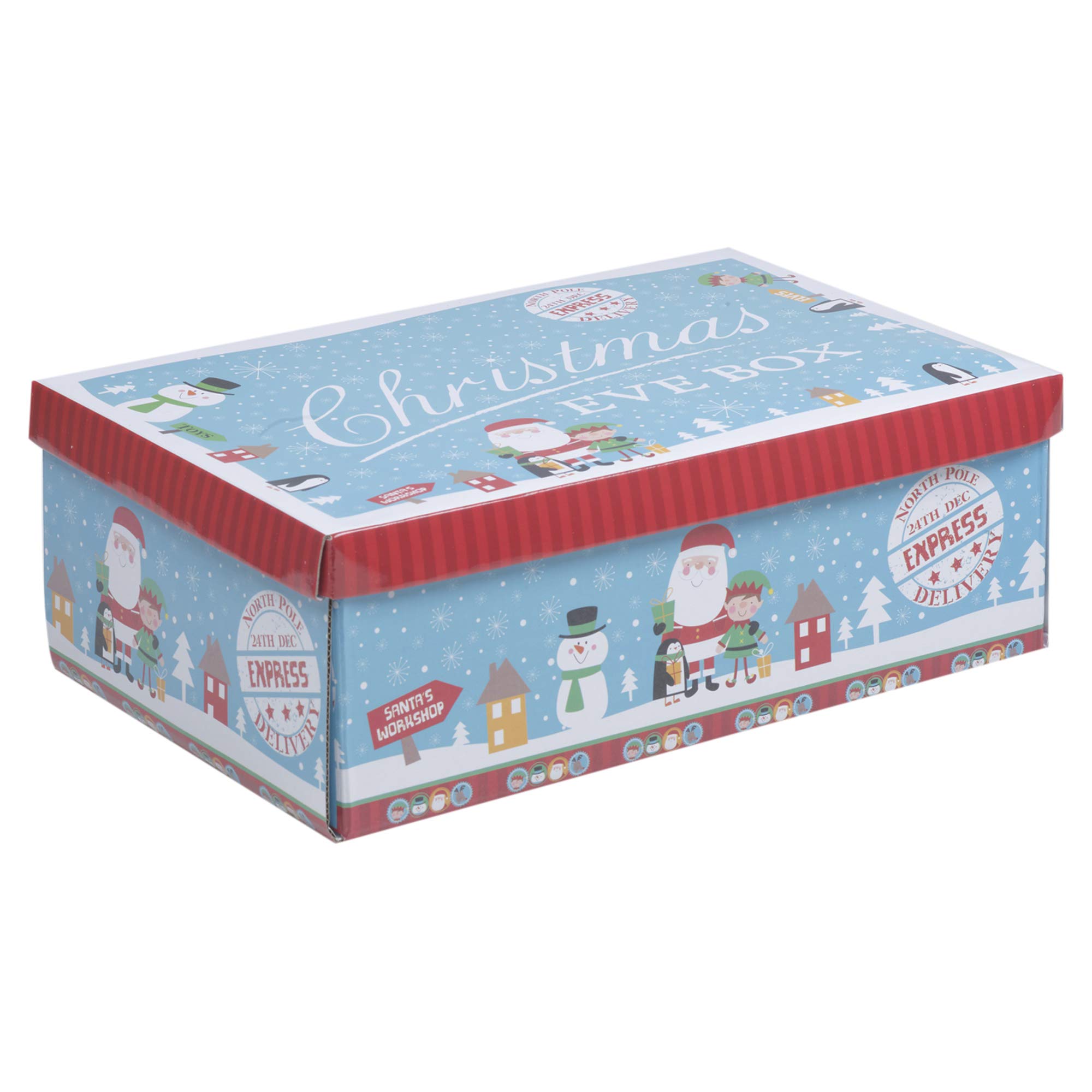 Urbnliving Blue Christmas Rectangle Collapsible Cardboard Storage Container Santa Design Box (Small, )