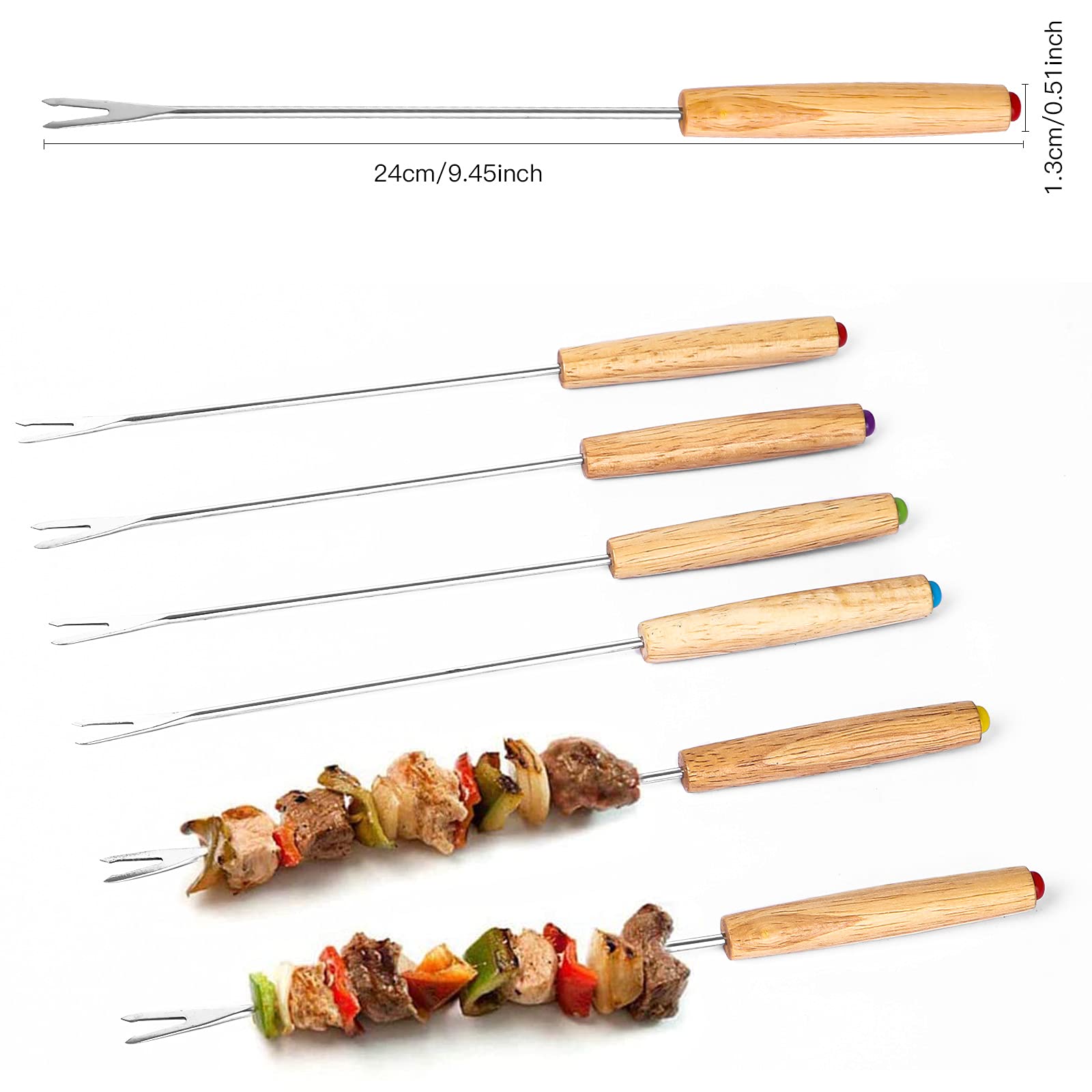 Spiedini In Acciaio Inox Per Barbecue | Set Da 6 Pezzi Con Manico In Legno | Ideali Per Kebab E Grigliate All’aperto