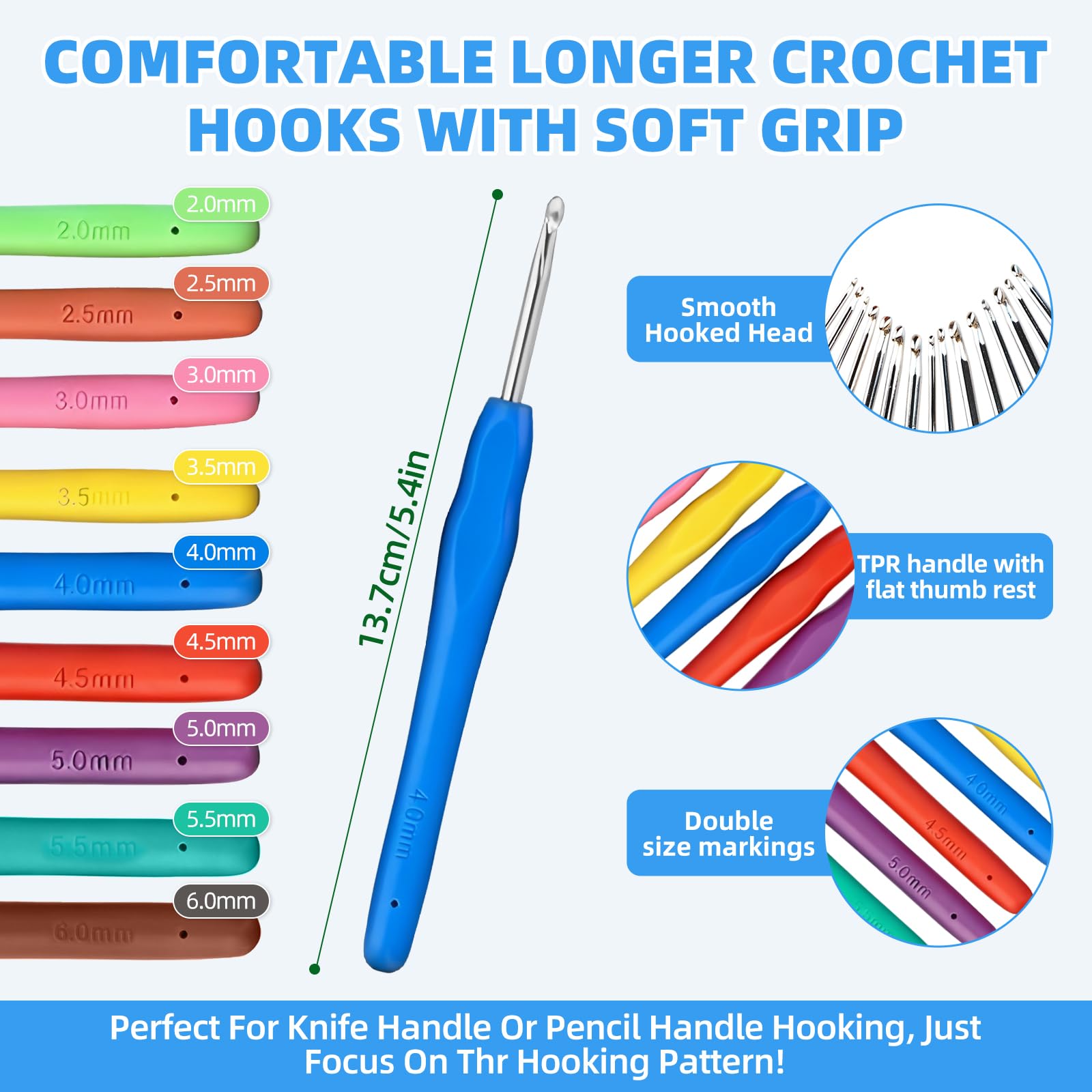 WUSUPU Uncinetto Set,105 pezzi Kit Uncinetto Principianti,set di uncinetti con 18 lana,Kit Principianti,accessori all'uncinetto,uncinetti ergonomici con manico morbido e ago in metallo, 2,0 – 10 mm