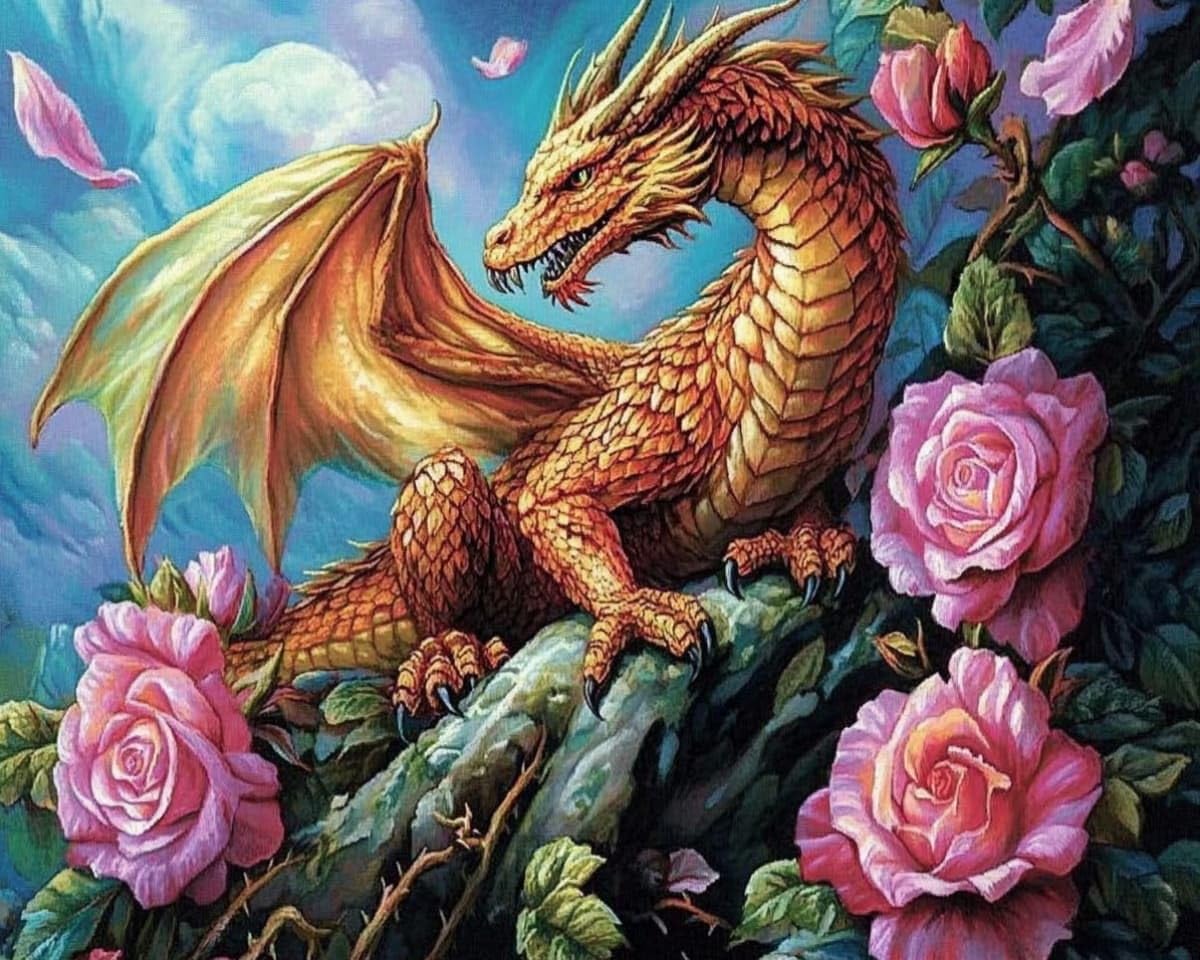 AxiangziK Cross Stitch Kits for Adults 12x16in,Dragons and Flowers Stamped Cross Stitching Ornament Kits for Beginners,Counted Embroidery Needlepoint Home Decor Gift