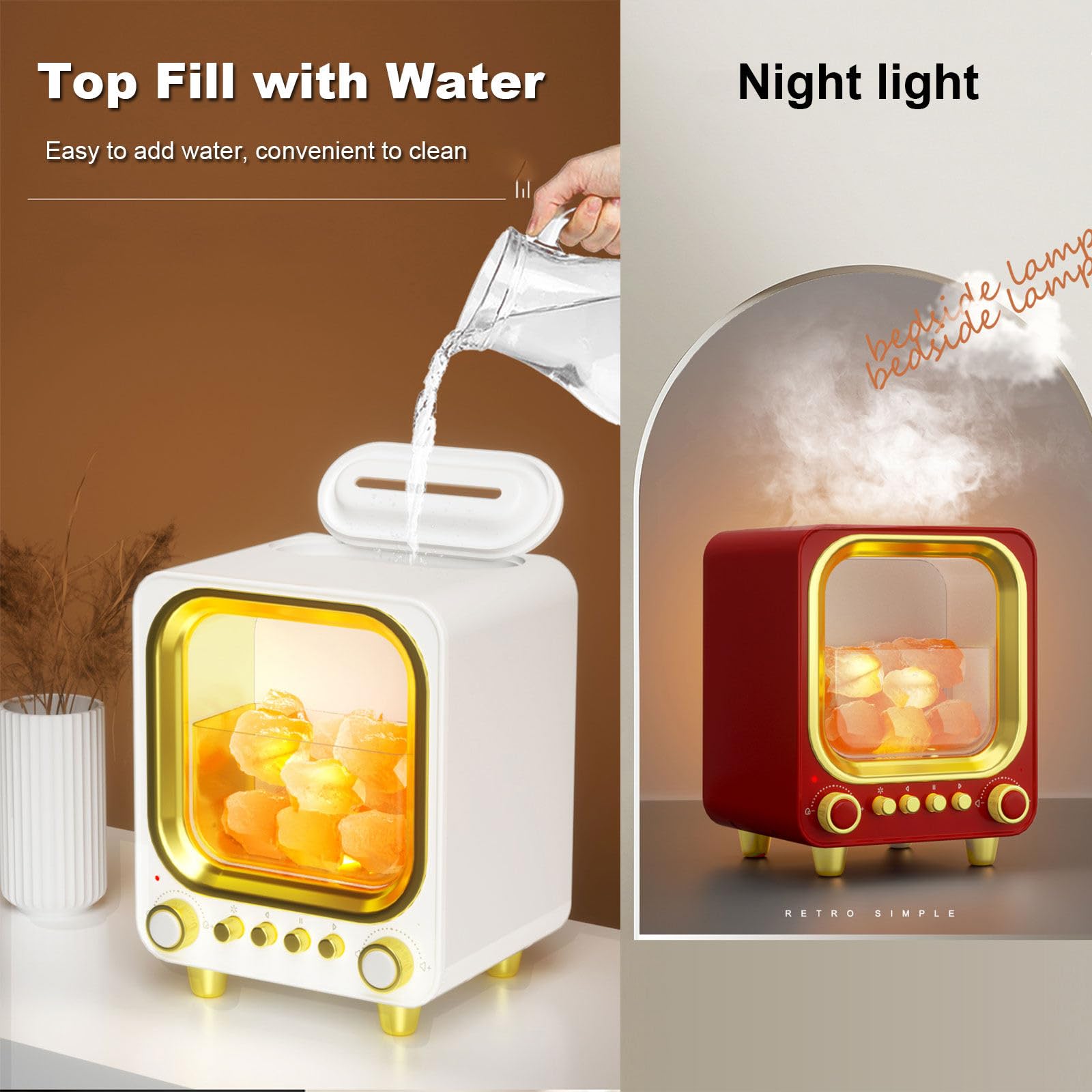 Difusor de Aceites Esenciales, Moderno Diseño 3 en 1, TV Estilo Humidificador Aceites Esenciales, Agregar Agua Encima, Humificador de Aromas, con Luz Nocturna, Reproductor Bluetooth