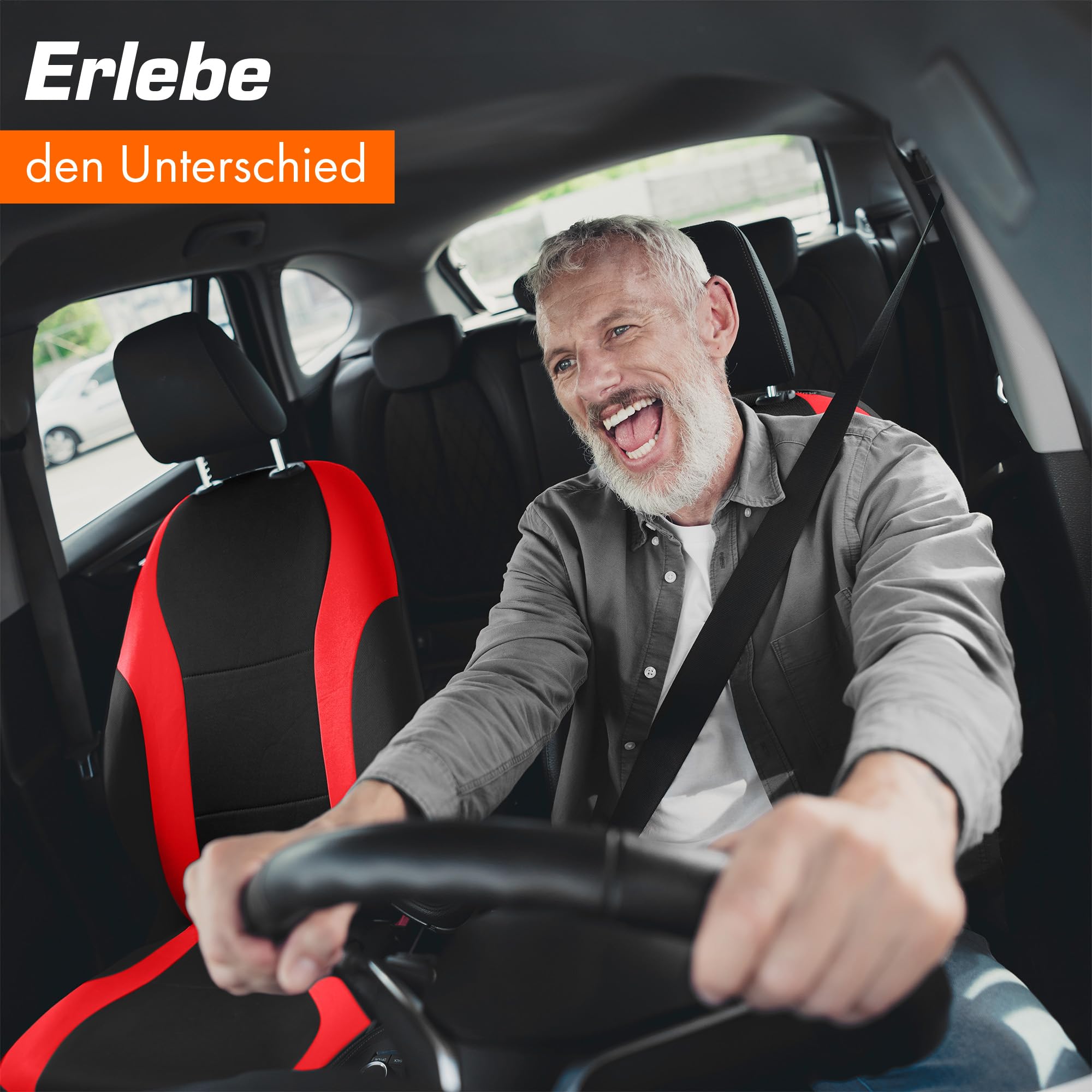 Upgrade4cars Autositzbezüge Set für die Vordersitze Rot | Auto-Schonbezüge Universal Schwarz Autositzbezug Sommer Winter | Autozubehör Innenraum | Geschenke für Frauen und Männer