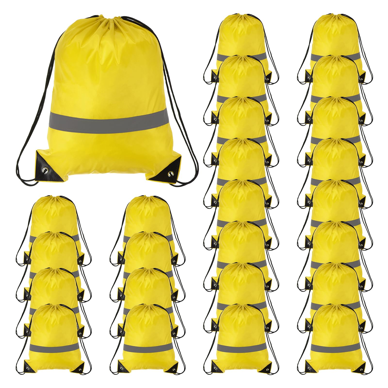 PATIKIL Drawstring Backpack Bulk 25 Pack 210D Polyester Cinch Sack Draw String Bags with Reflective Strips for DIY Women Men Gym Sport Travel Party, Yellow (17" x 13.4")