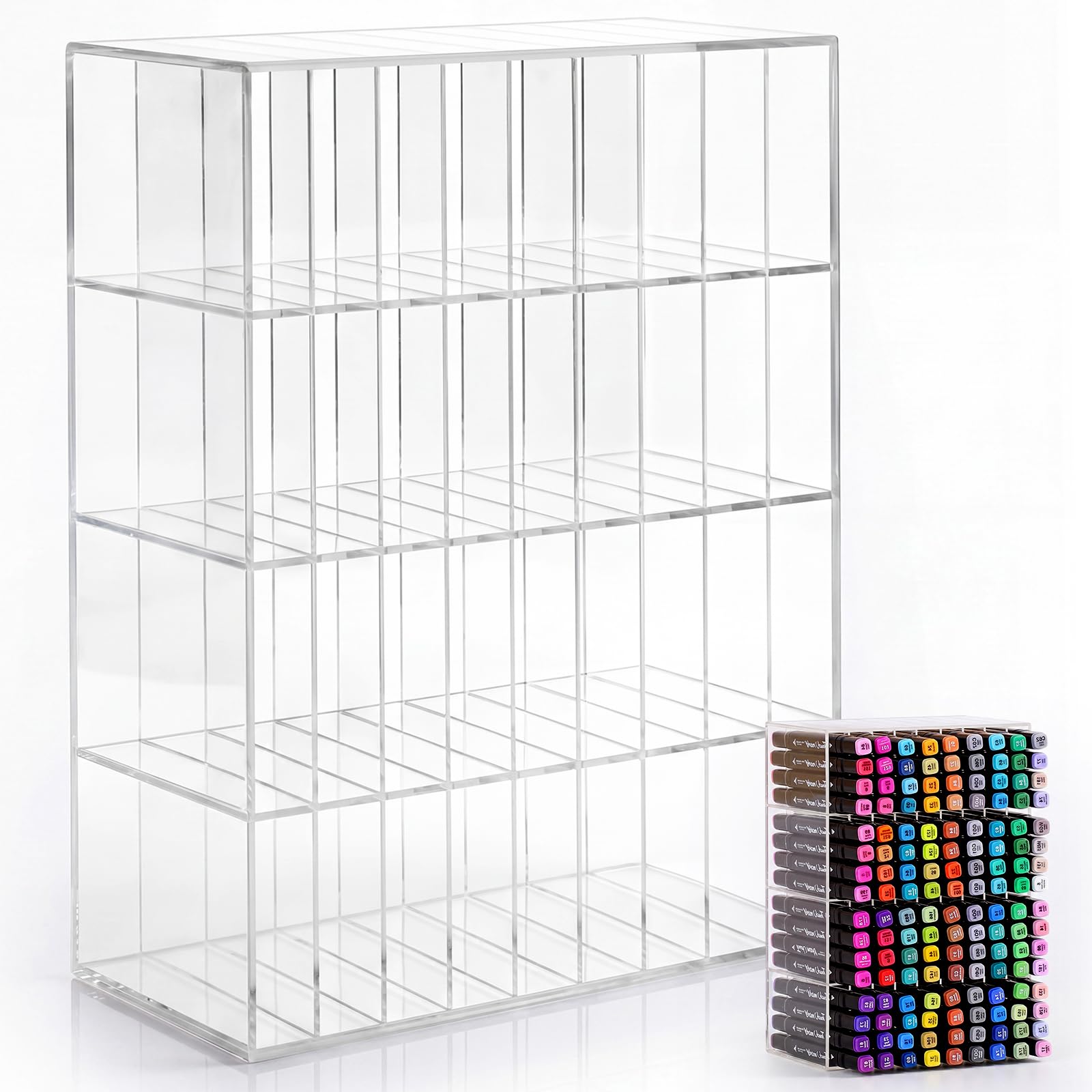 Colingmill Acrylic Marker Organizer for 144 Markers, Extra Large Art Marker Storage Rack for Desk, Durable Pencil Holder Desk Storage for Artists Teachers Students Office Birthday Gifts(Small)