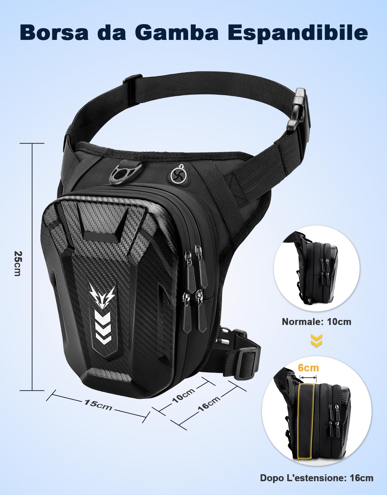 Marsupio Gamba Moto per Uomo & Donna, [Capacità Espandibile] Borsa Gamba Moto, [EVA Durevole] Borse Attrezzi con Jack per Cuffie & Cintura Regolabile per Ciclismo Trekking Pesc