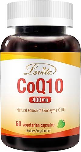 Lovita Suplementos CoQ10 de 400 mg Polvo de coenzima Q10 de fácil absorción Enzima antioxidante Co Q10 Apoya la salud del corazón Vegano 60