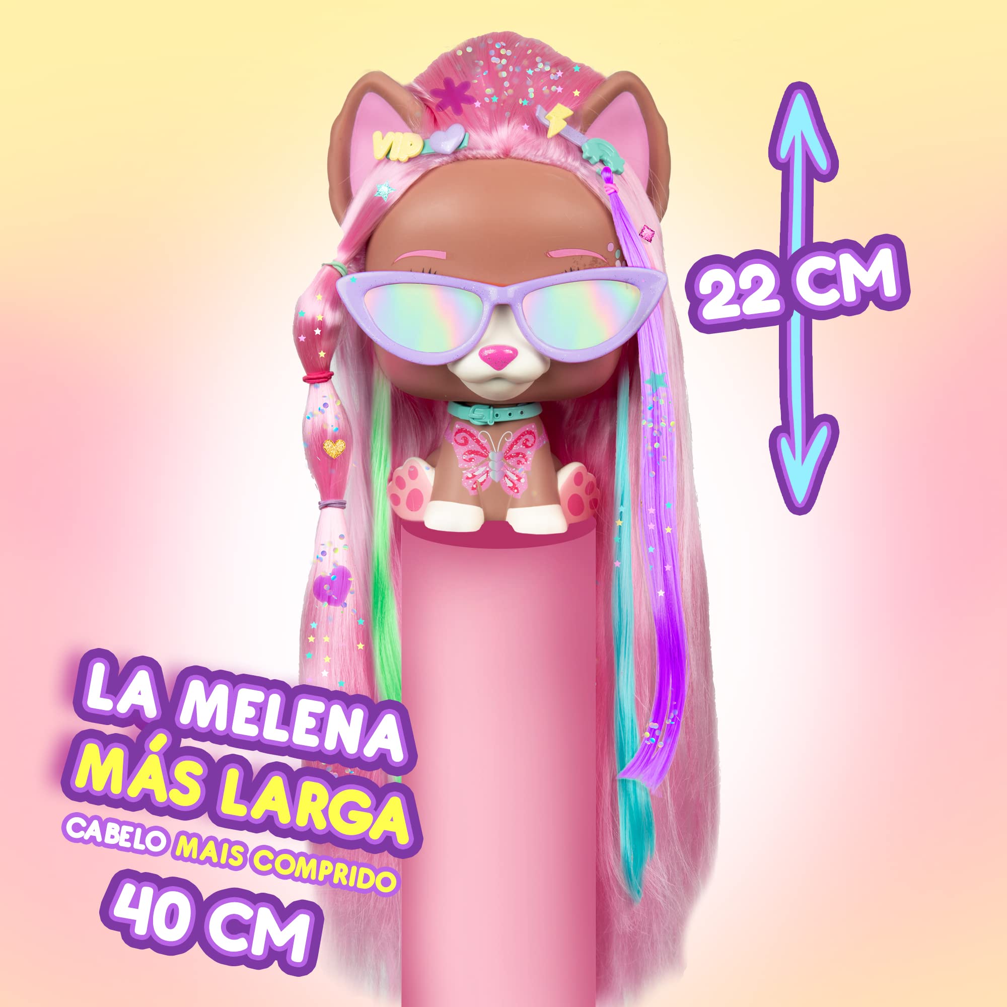 VIP Pets 71190 Mega Pet Nyla, Busto muñeca para peinar con Pelo Extra Largo y Tiza de Pelo con 30 Accesorios, Regalo y Juguete para niñas y niños de +3 año, 40 cm