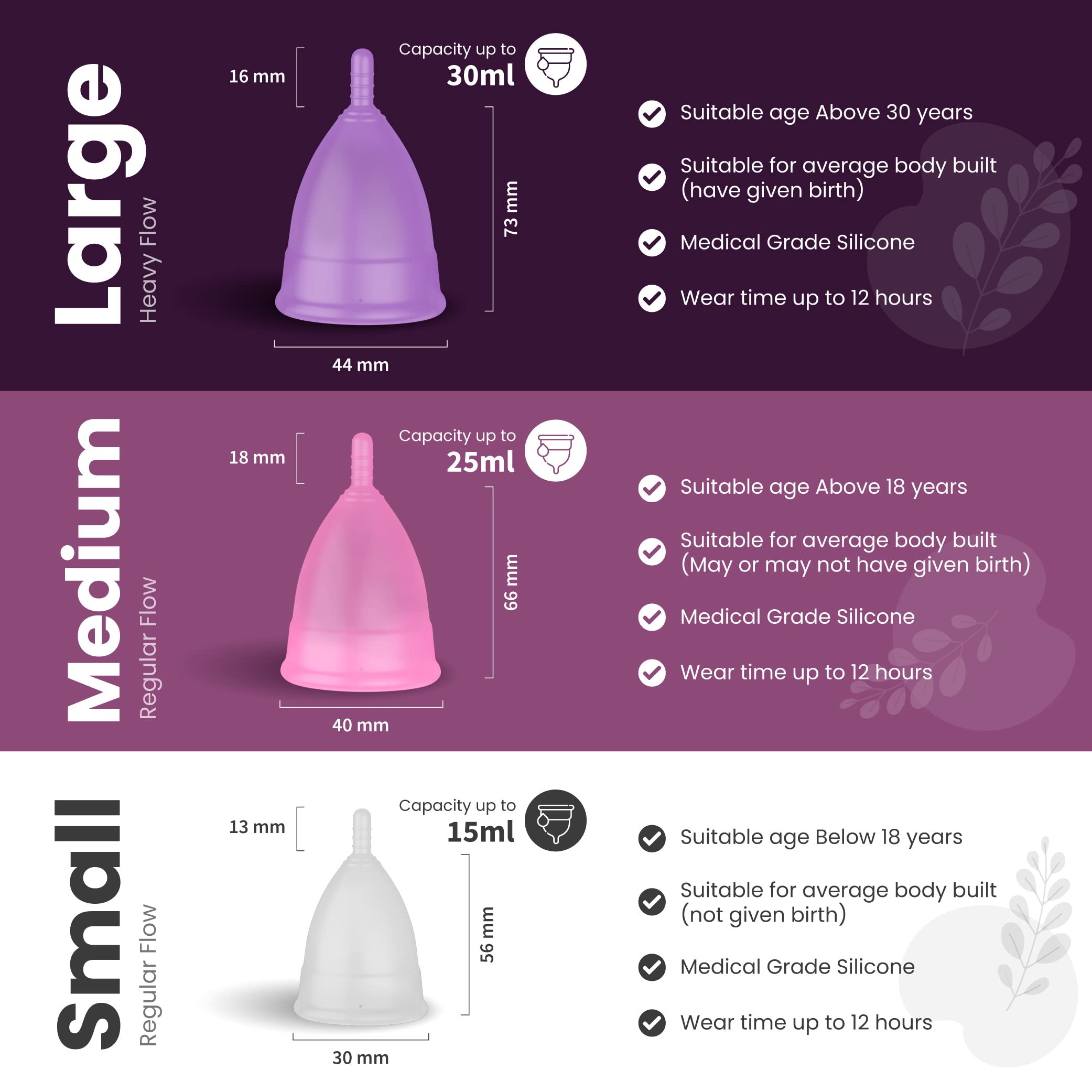 Ross Reusable Menstrual Cup for Women- Medium, Odour free and Rash Free, No Leakage, Protection for Up to 8-10 Hours, FDA Approved with Pouch