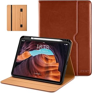 DTTO iPad 10th Generation Case 10.9 Inch 2022, Premium Leather Business Folio Stand Cover with Pencil Holder - Auto Wake/Sleep and Multiple Viewing Angles, Brown