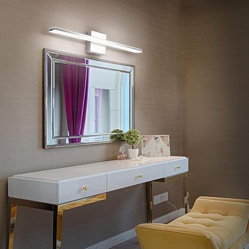 Miniatura 6 de Lámparas de baño modernas regulables, luces LED cromadas para espejo Bathover de 24 pulgadas, apliques de tocador de interior de 16 W, iluminación