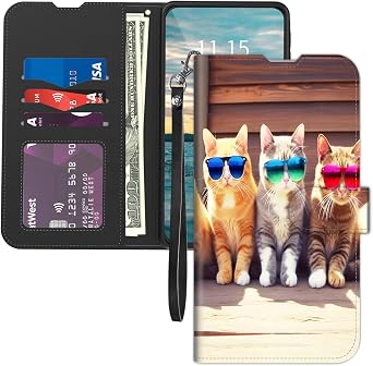 for Samsung Galaxy S22 Ultra Wallet Case,with Card Holder Wrist Strap,PU Leather Flip Folio Magnetic Clasp Kickstand,Drop Protection TPU Inner Cover for Galaxy S22 Ultra,Sunglasses Cat