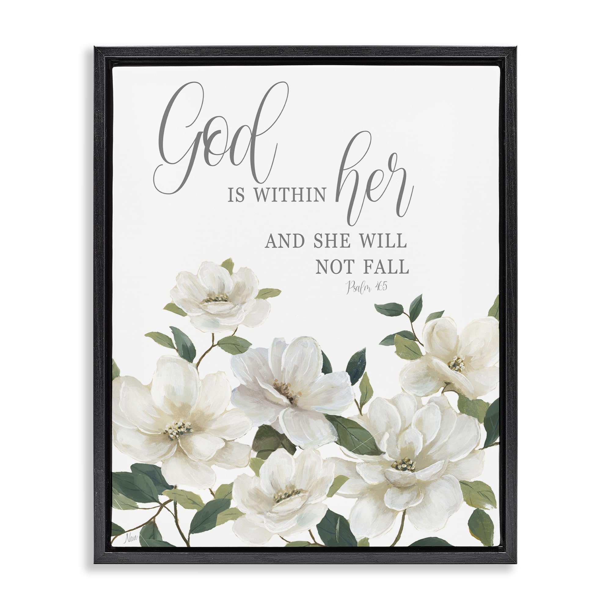 Stupell Industries 'God Is Within Her', Floating Frame Canvas Art, Black, 17 x 21 Inches, Easy to Hang and Sturdy, Made in USA, by Nan