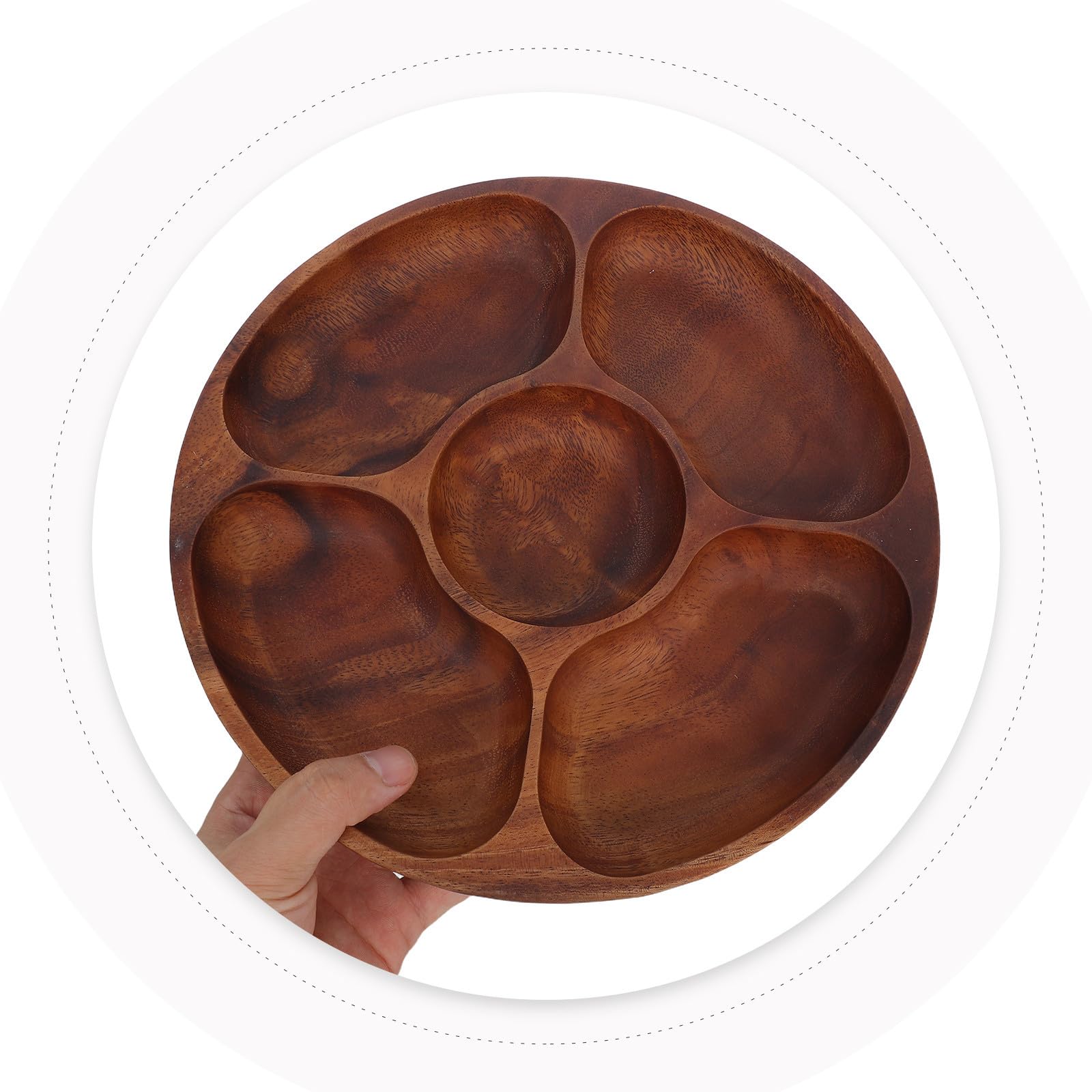 UKCOCO Plato para Servir Dividido de Madera Marrón Redondo de 5 Secciones