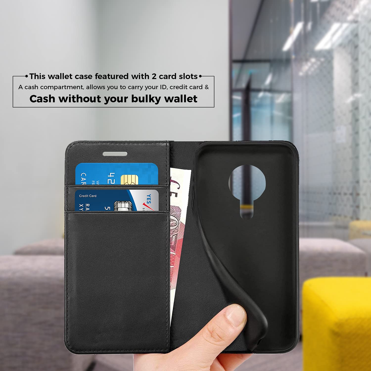 DN-Technology Custodia A Libro Con Supporto Per Nokia 1.4 – Pelle PU Nera, Chiusura Magnetica, 2 Slot Portacarte, Funzione Stand, Cover Flip Antiurto