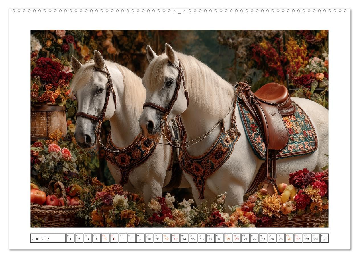 Pferde wie gemalt (hochwertiger Premium Wandkalender 2027 DIN A2 quer), Kunstdruck in Hochglanz: Dieser Kalender zeigt das Pferd als zeitloses Symbol ... im Wechsel der Jahreszeiten. (CALVENDO Tiere)