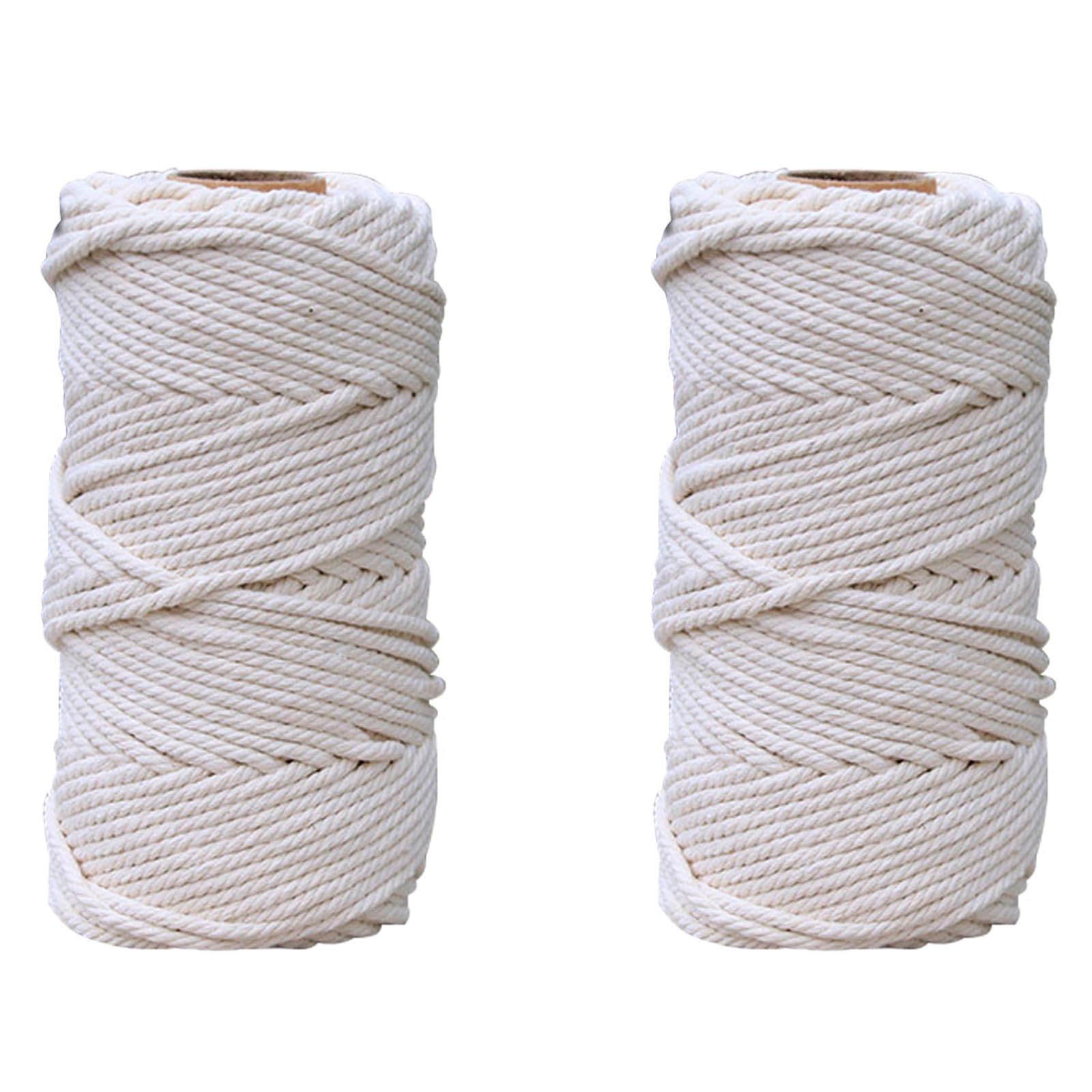 2PCS 50m Soft Cotton Rope Cord, 5mm Thick Cotton Cord, All Purpose Soft Rope, Natural Cotton Rope, Craft Rope for Plant Hanger, Wall Hanging, DIY Crafts, Decorations