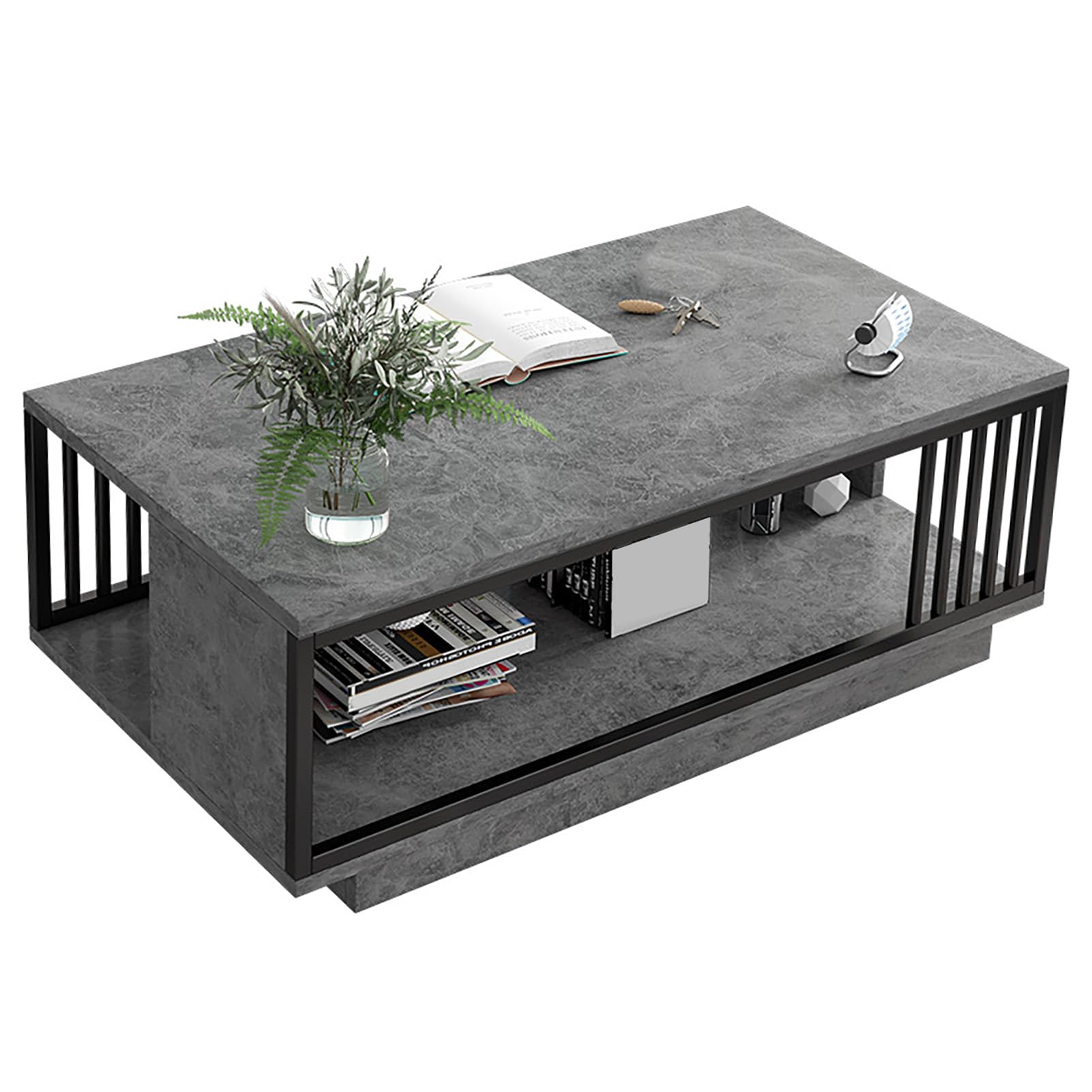 Table basse grise vintage en métal pour salon compact Tnfeeon