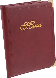 FONDOTIN Carpeta De Menú Restaurante Con Cubierta De Cuero Duradera y Detalles Metálicos Soporte Reutilizable Para Exhibición De Precios y Pedidos Color Vino Rojo Práctica y Resistente