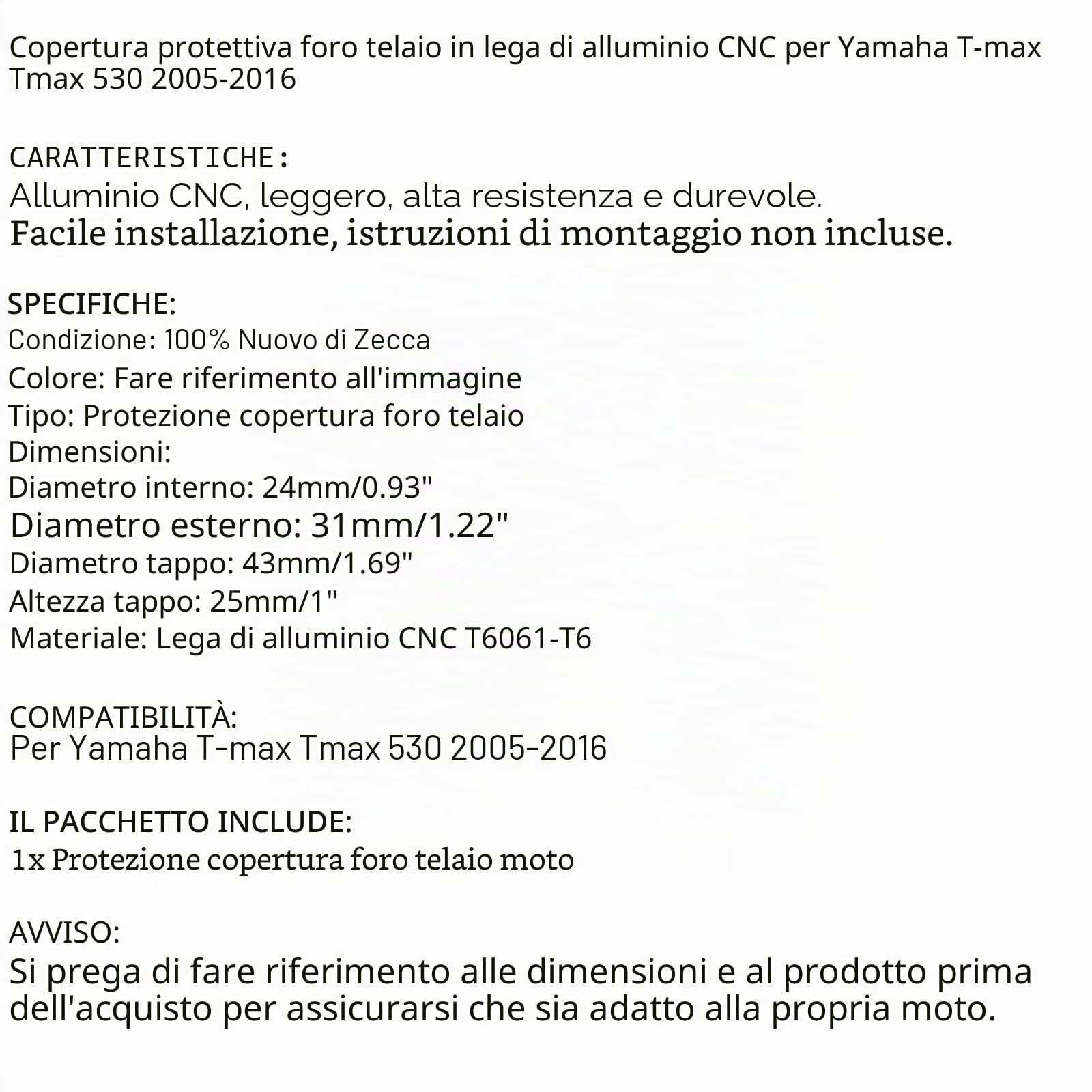 Bruce & Shark Coperchio Tappo Tappo Foro Telaio Oro CNC Adatto per Yamaha per Tmax TMax 530 2005-2016
