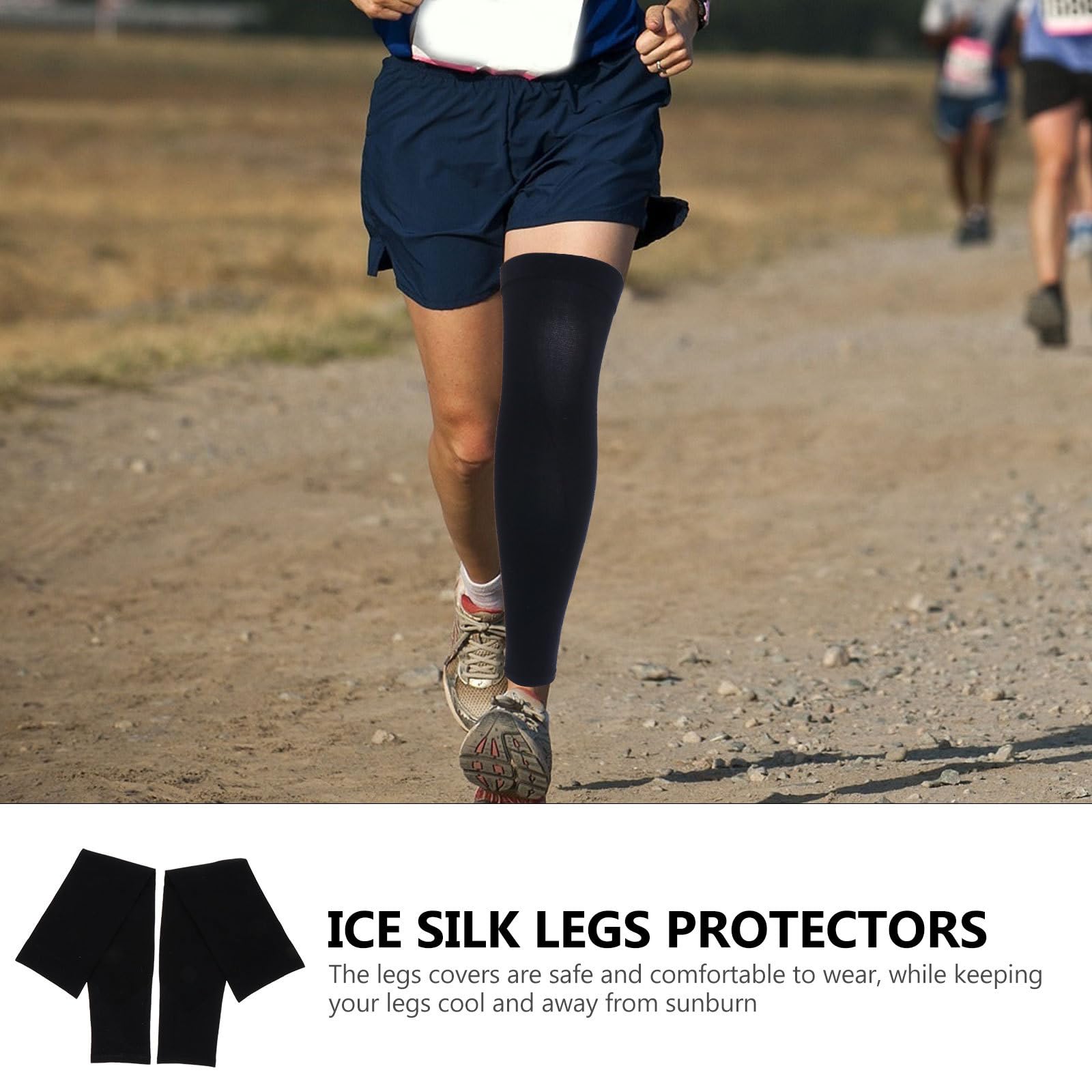GANAZONO Lot de 2 Protège-Jambes Anti-Uv en Tissu Glace Manchons de Cyclisme Élastiques Noir