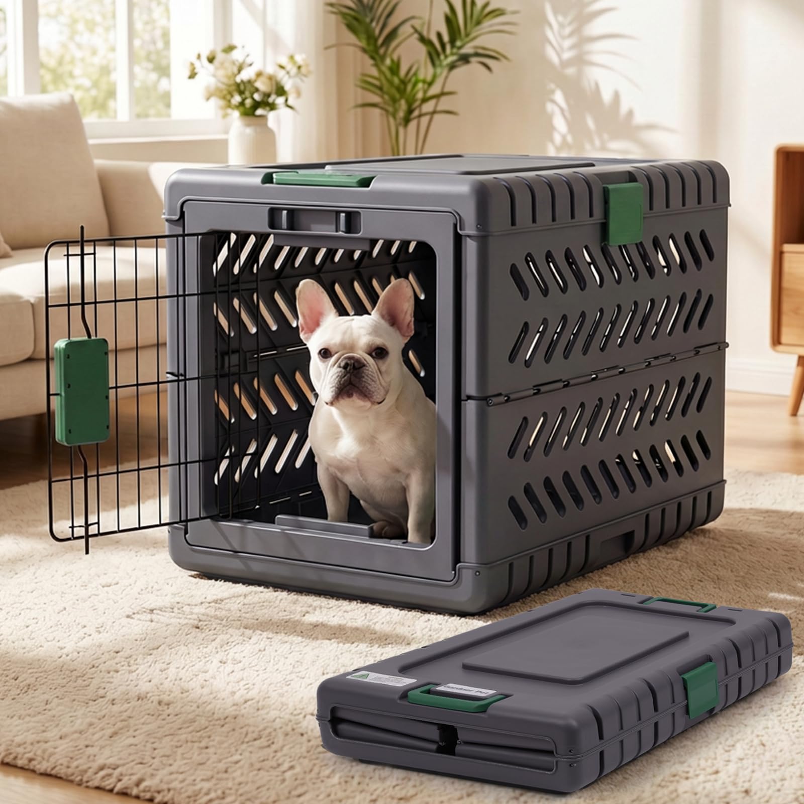 Gardner Pet Jaula para Perros Plegable,Transportin Perro,Adecuado para Perros Pequeños/Medianos Y Gatos De 71x46.5x53cm,Se Pliega Sin Herramientas,para Interior Exterior,Equipado con 2 Ruedas,Verde