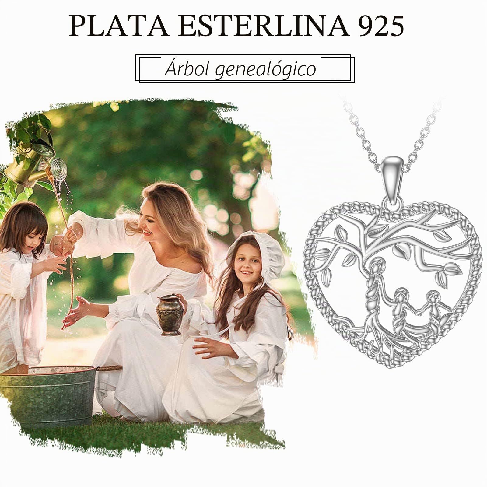 Collar de plata de ley 925 para mujer, diseño de árbol de la vida, para madre o hijo, árbol de la vida, con colgante de corazón, regalo para mamá y niña