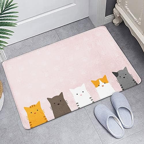 Miniatura 6 de Britimes Tapete de baño rosa, bonito y colorido retrato de gato, antideslizante, diseño de caricaturas, fondo de patas de gato, cubierta lavable,