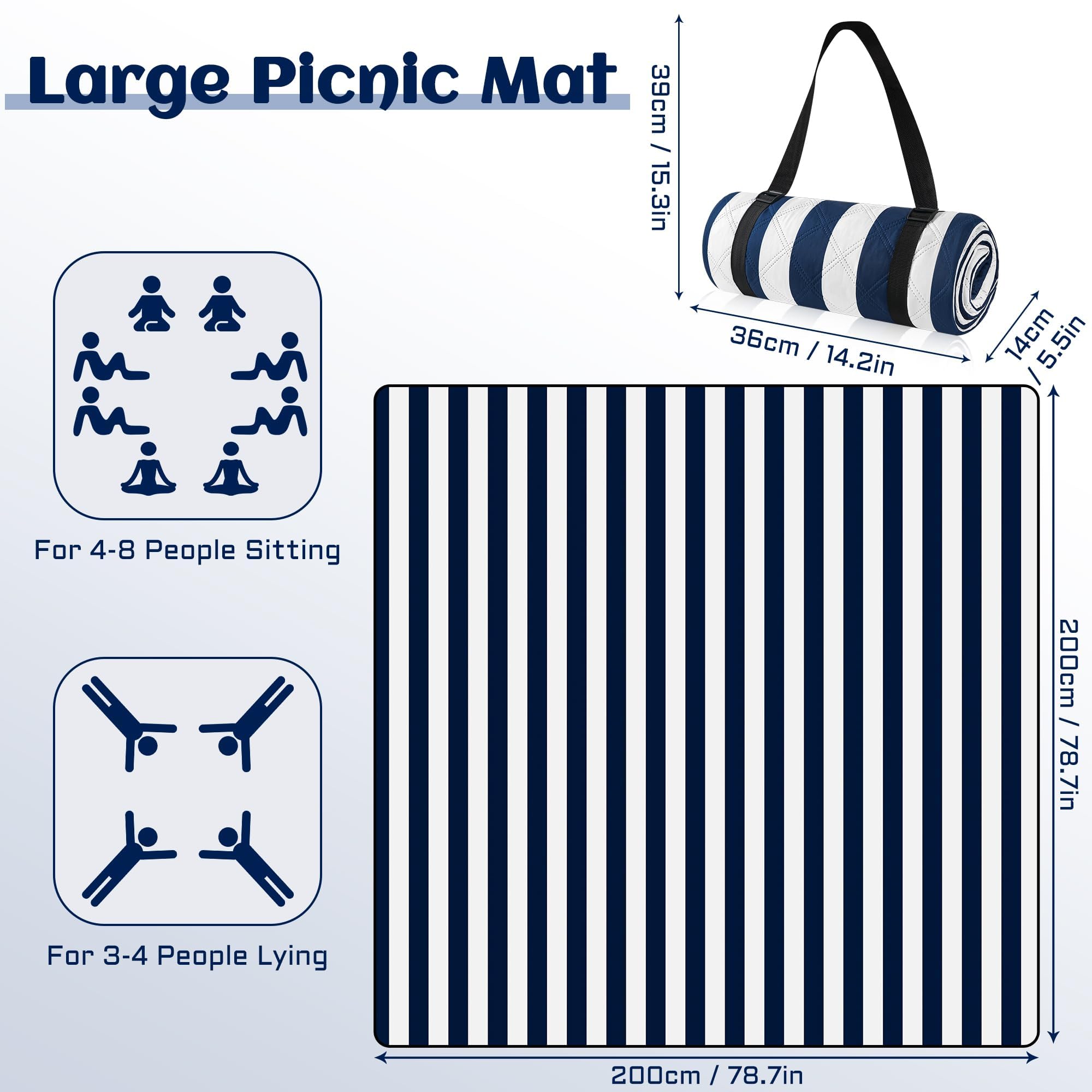 Coperta da Picnic Impermeabile 200x200 cm, Tappetino da Spiaggia Portatile Pieghevole Antisabbia