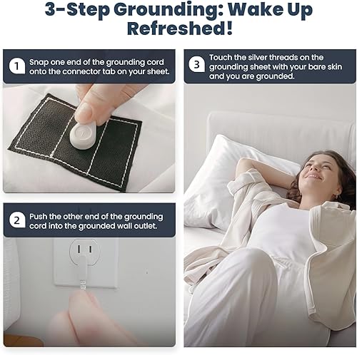 Miniatura 4 de Grounding - Sábana bajera ajustable con cable de conexión a tierra de 15 pies, tamaño individual, 5% fibra plateada y 95% fibra de algodón, sábana