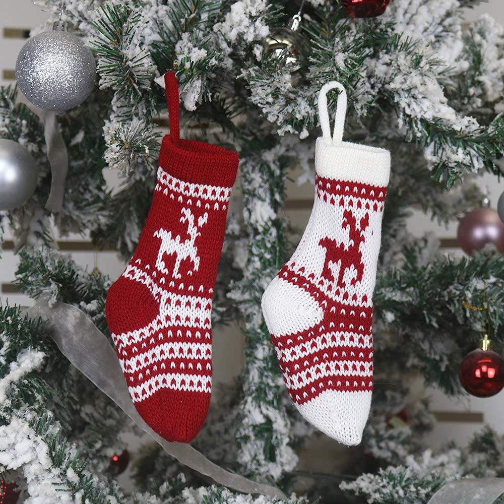 Ubersweet® Imported Christmas Stoc 1pcs 8'' Small Xmas Stocking, Wool Stoc for Christmas Decoration and Family Holiday Party Decor_125415