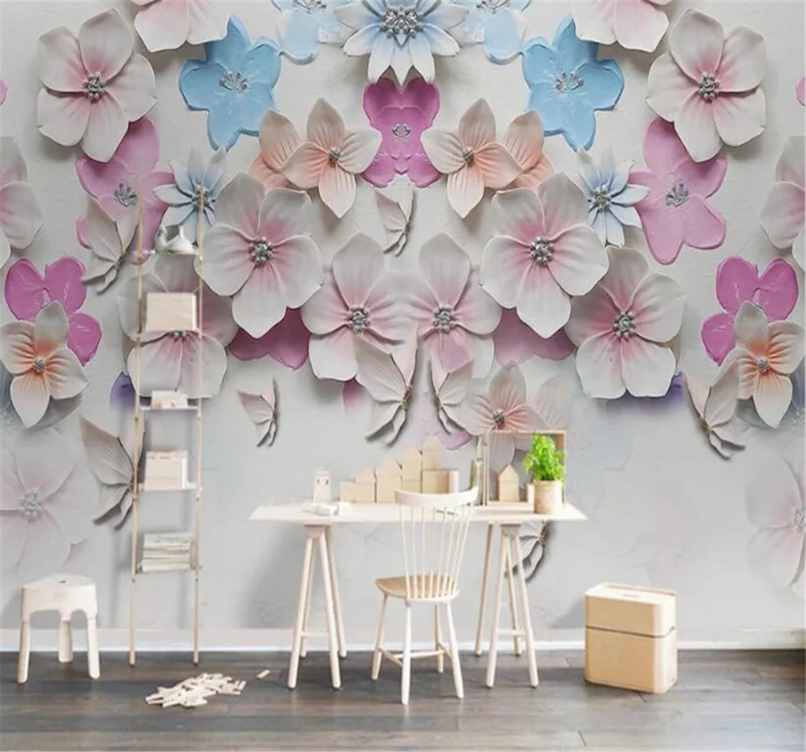 Tzxztt Minimalist Relief Three Dimensional Beautiful Flowers Modern 3D Wallpaper Premium Textured Silk Neutral Tones Material Ideal for Living Room Bedroom-350cm×256cm