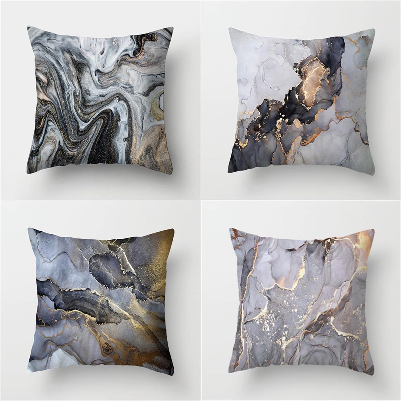 Housse coussin 70x70cm lot de 4 gris noir en lin
