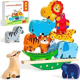Montessori Toys for 1 2 Year Old Girl Boy Gifts,Toddler Building Blocks Wooden Animal Stacking Toys, Learning Fine Motor Skills Toys for 1-3 Year Old,Gifts for 2 3 4 Year Old Girls Boys Toys Age 1 2 3