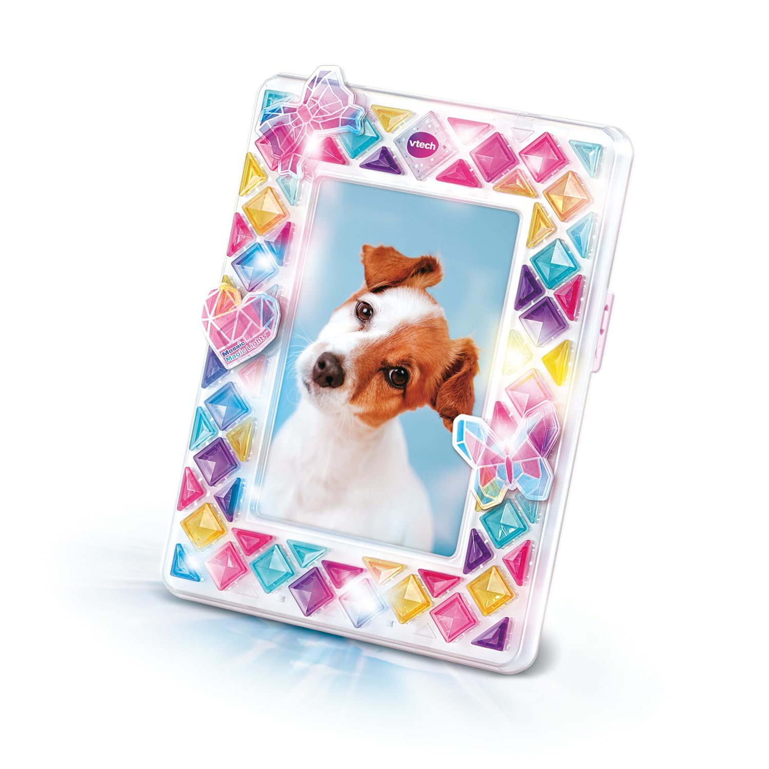 VTech - Mosaic Magic Lights Bilderrahmen – Mosaik-Set für Kinder – Bilderrahmen personalisierbar mit Lichteffekten und Musik – kreatives und DIY-Spiel – Geschenk für Kinder ab 5 Jahren – Inhalt auf