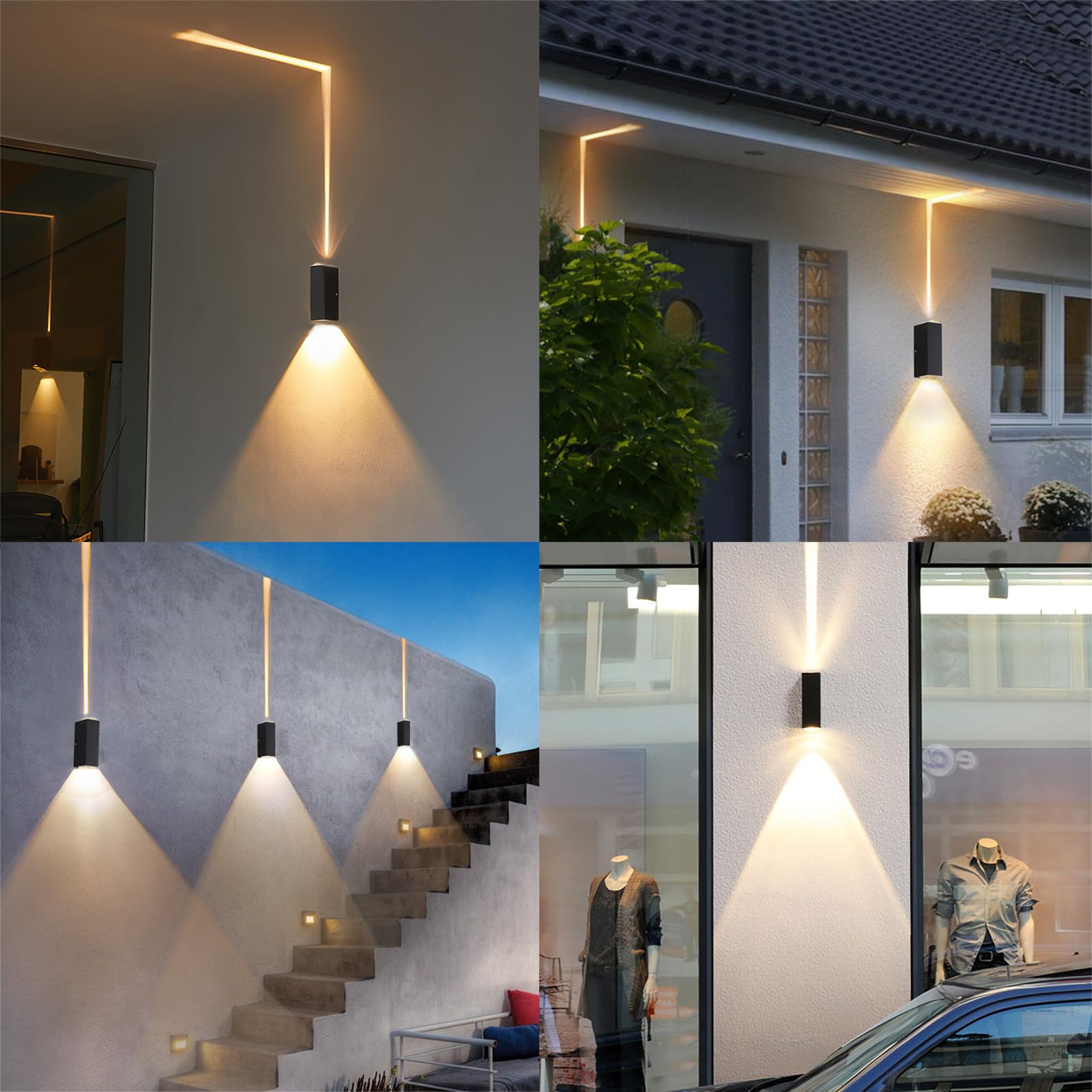 Außenlampen Wasserdicht IP65 Ausenbeleutung hauswand, Modern außenleuchten, Aluminium wandleuchte aussen, Up Down wandleuchte aussen, Schwarz aussenlampe, 20W Außenwandleuchten 3000K