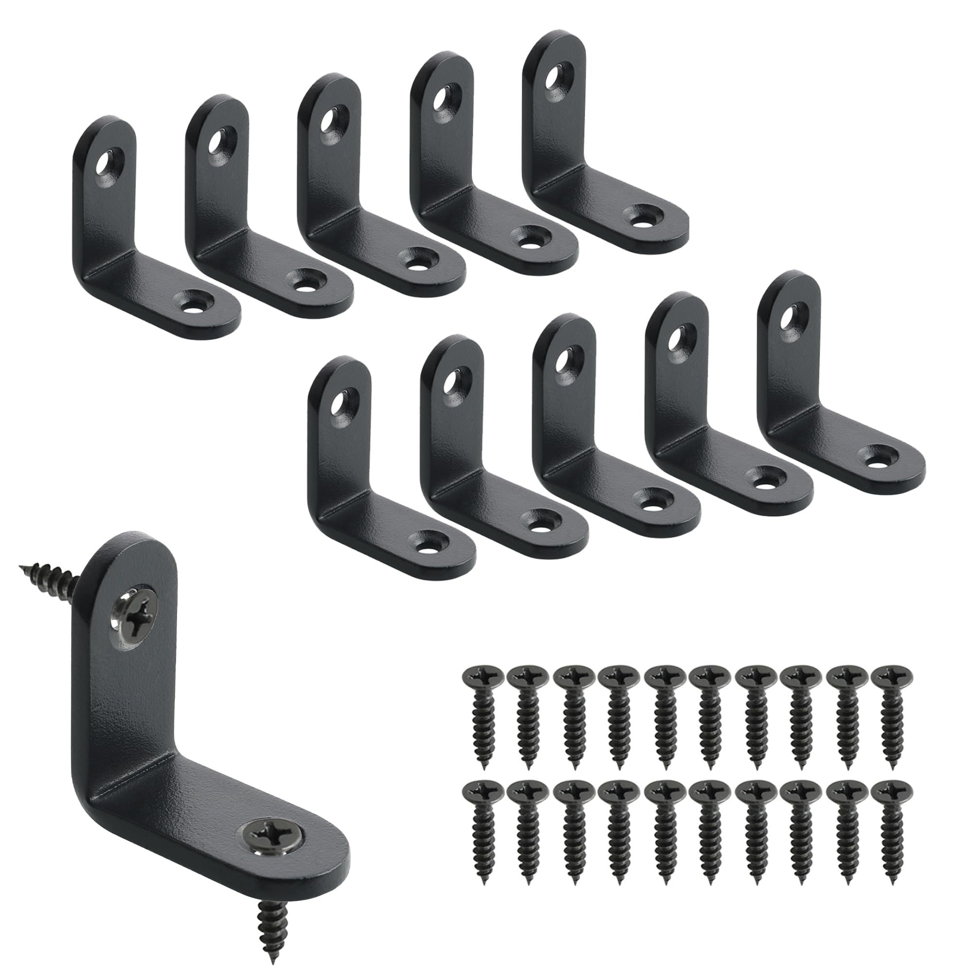 Mooche Kleine Eckwinkel, Metallwinkel 90 Grad Edelstahl, Winkelverbinder Mit Schraube, schwarz, L-förmig, rechtwinklig, 90 Grad, geeignet für Möbeltischrahmen, 10 Stück
