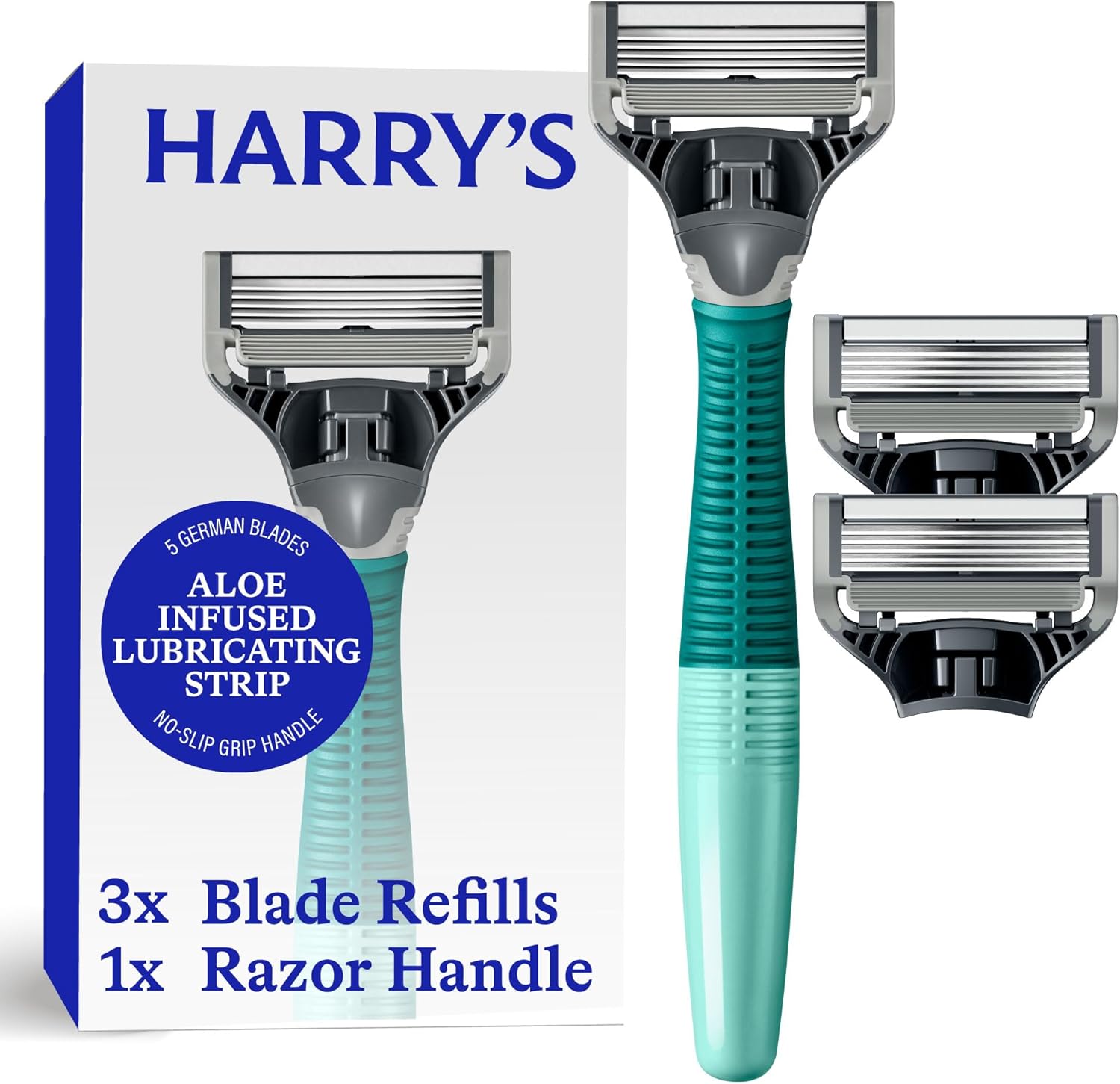 Harry’s Kit de barbear masculino – cabo de barbear e 3 cartuchos de refil de lâmina de barbear – Sage