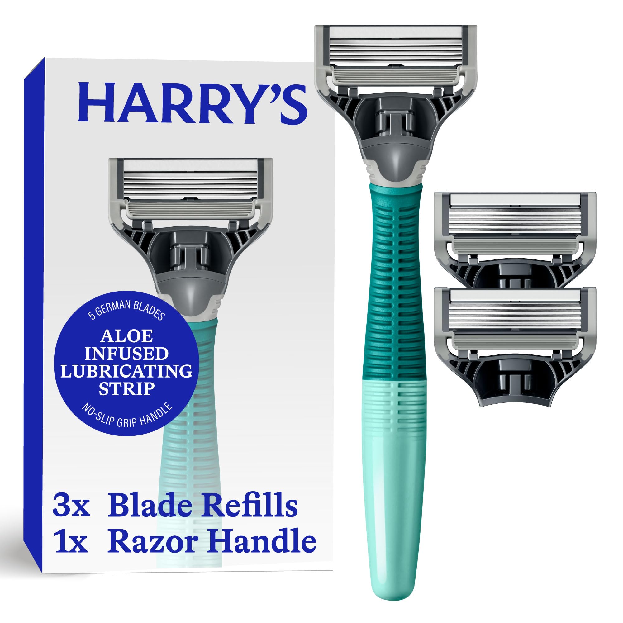 Harry's Original Shaving Kit for Men - Razor Handle and 3 Razor Blade Refill Cartridges - German Engineered - Sage
