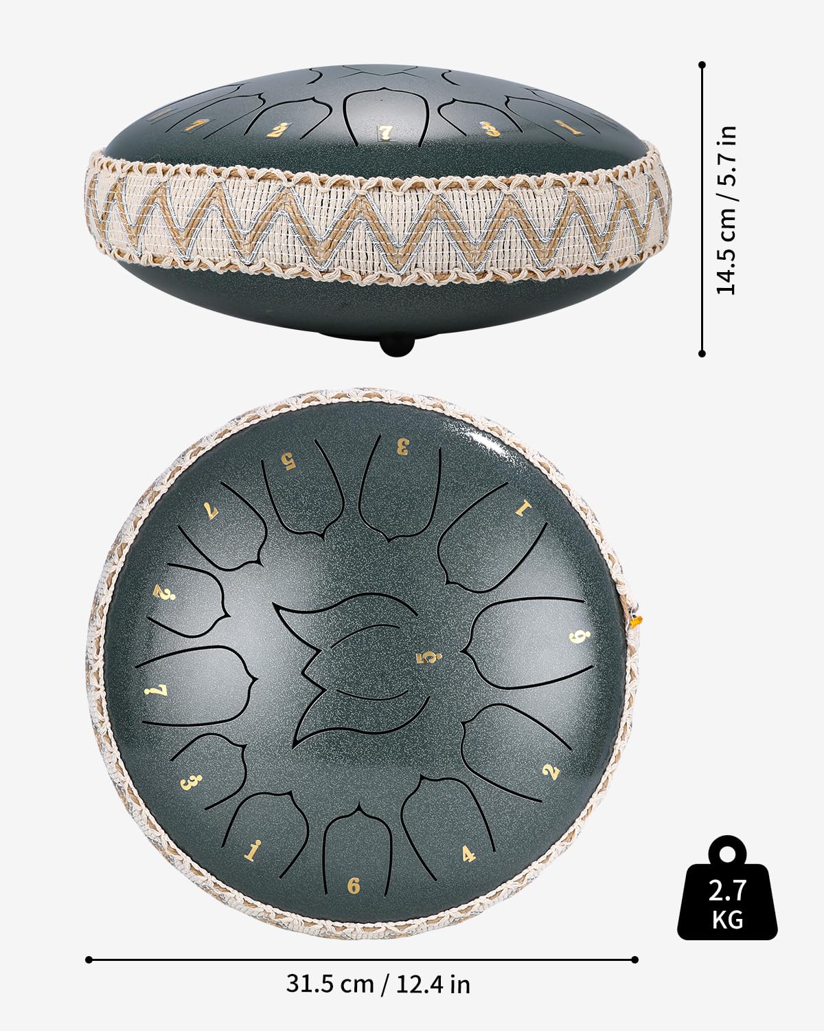 heuchaey Steel Tongue Drum,12'' 13Note Handpan Tongue drum Tamburo Handpan Strumento a Percussione con Bacchette per Tamburi Carry Bag Note Sticks spartiti in omaggio per Prestazione Meditazione Yoga
