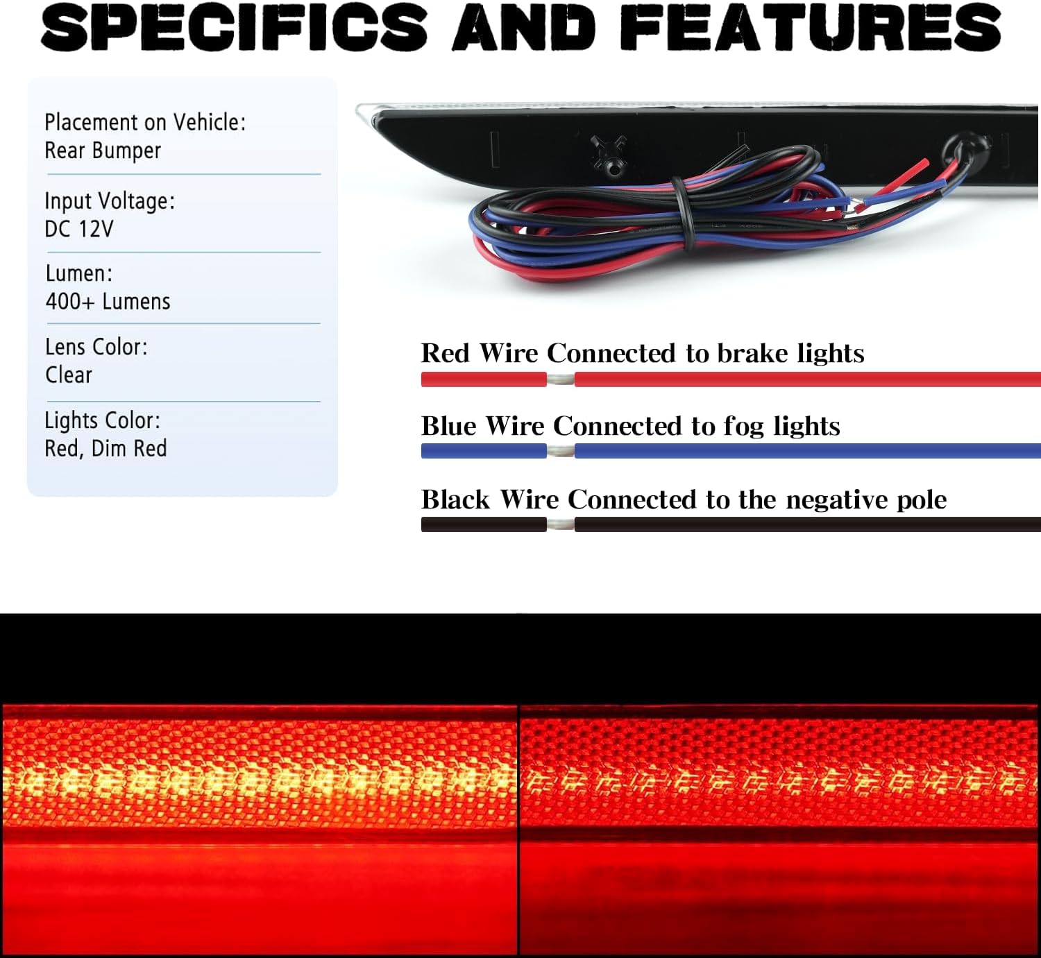 litzland LED Rear Reflector Light Compatible with Ford Mustang 2015 2016 2017 Clear Lens Led Red Brake Tail Lamps