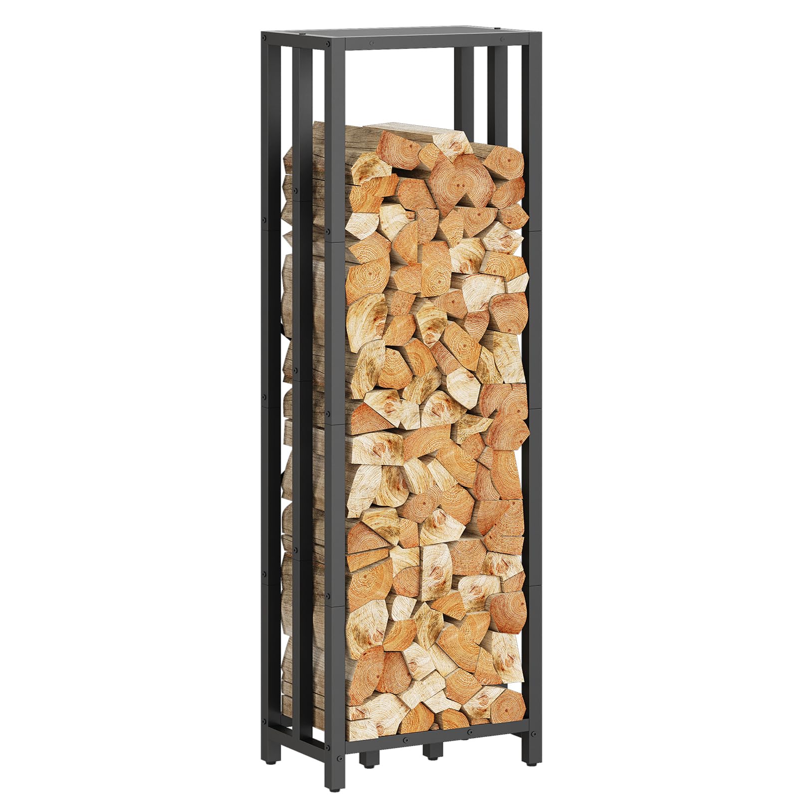 MAHANCRIS Log Store, Indoor Log Storage, Metal Firewood Rack, Log Holders for Fireplace, Wood Storage for Indoors and Outdoors, Black AFKBK3201