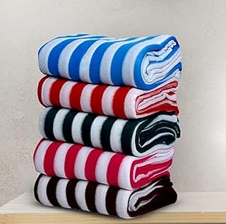 Single Bed Multi Colored Stripes Fleece Blanket, 250 Thread Count - Set of 5