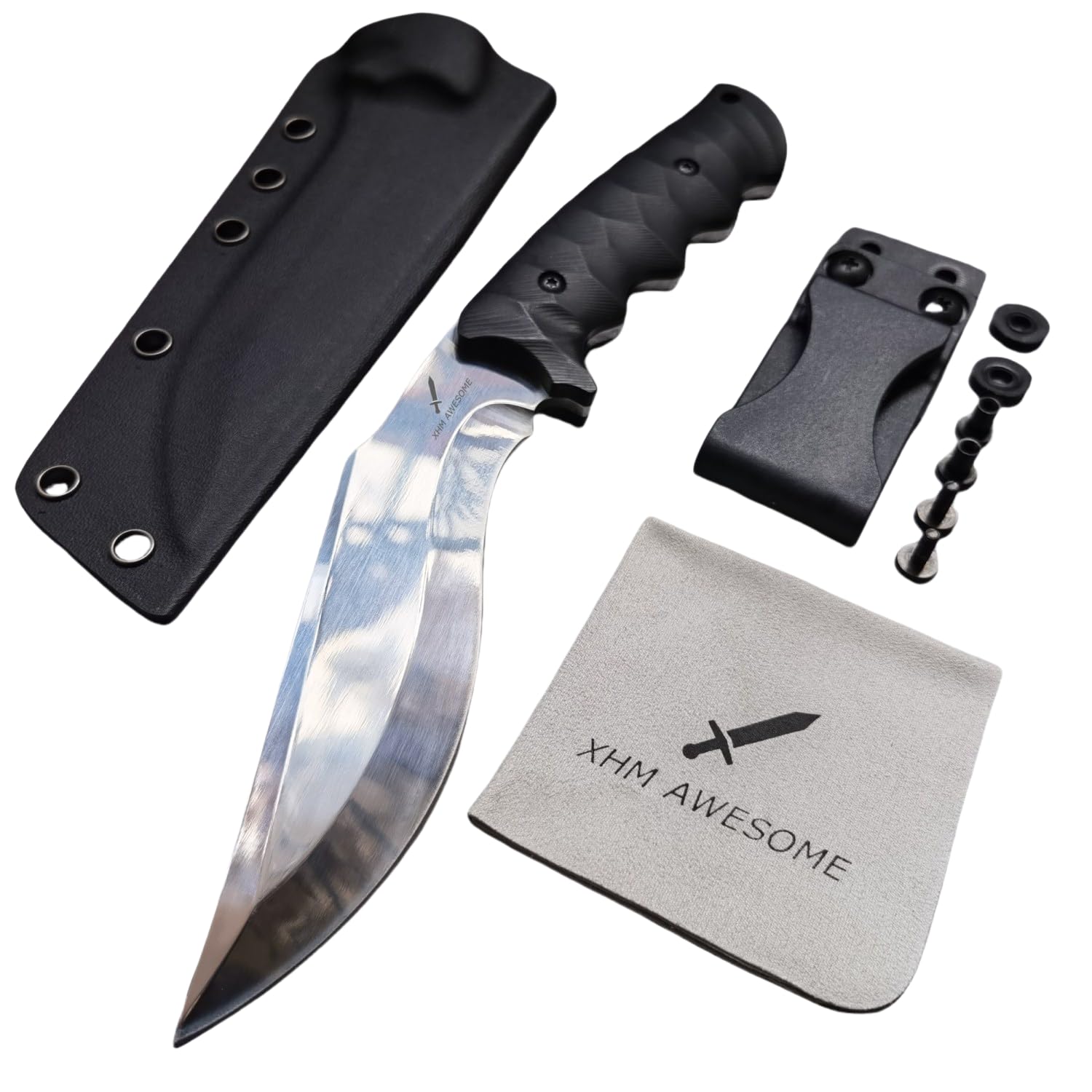 XHM Awesome Fixed Blade Knife Kukri, Full Tang 9Cr18Mov Steel