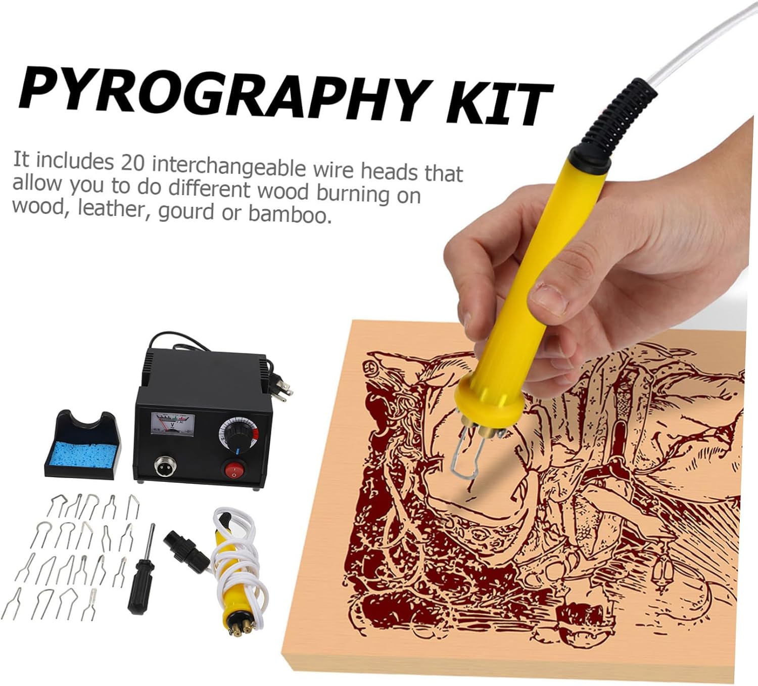 KALLORY Professional Wood Burning Pen Temperature Regulating Pyrography Kit for Wood Burning Tool