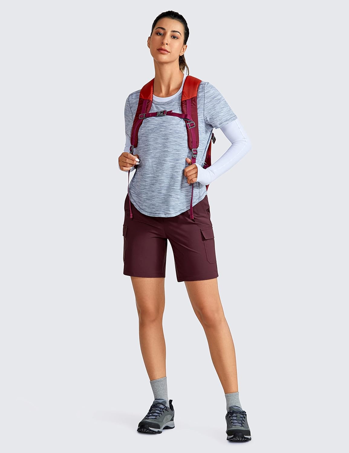 CRZ YOGA Stretch Hiking Cargo Shorts for Women 7'' - UPF 50+ Waterproof Lightweight Summer Outdoor Golf Shorts with Pockets