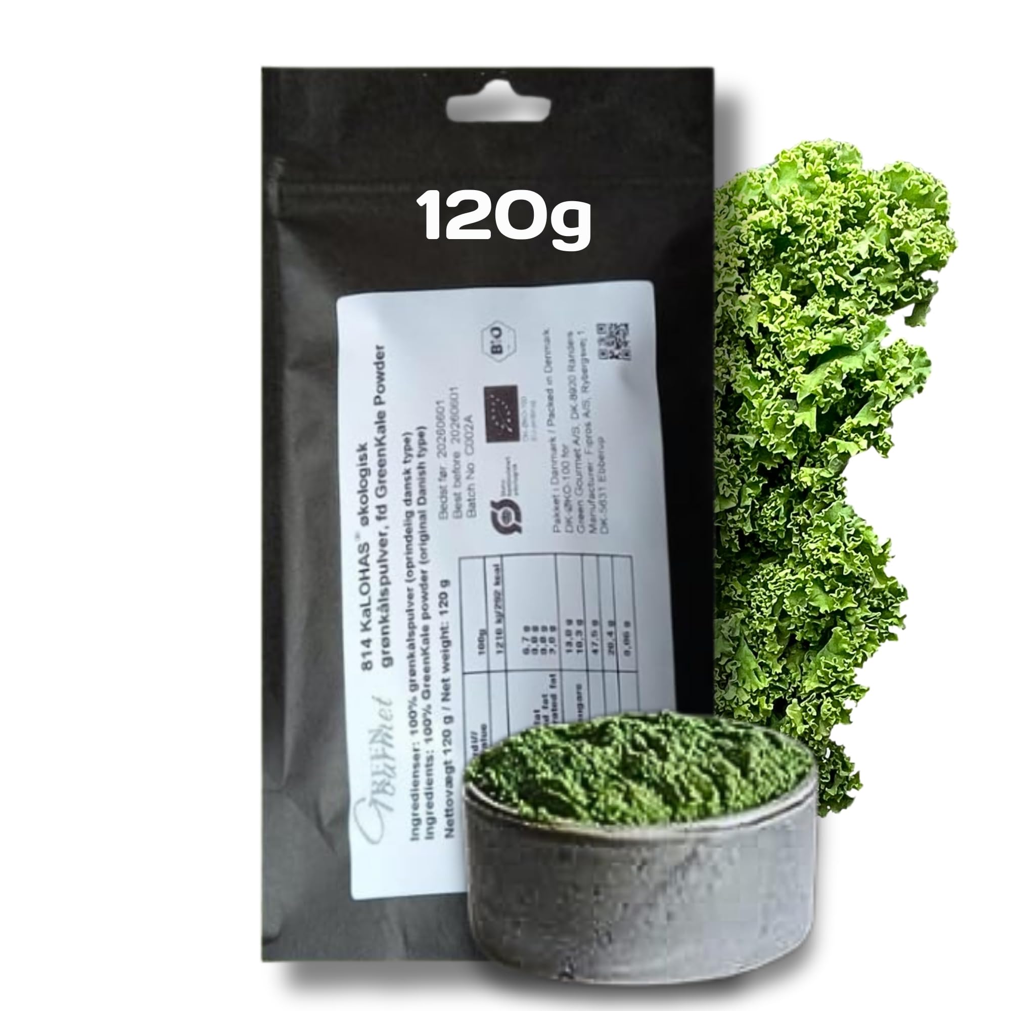 KaLOHaS+ Chou frisé bio en poudre 120 g – Style antique – lyophilisé en douceur – 100 % Chou frisé – Sans OGM – Convient aux végétaliens