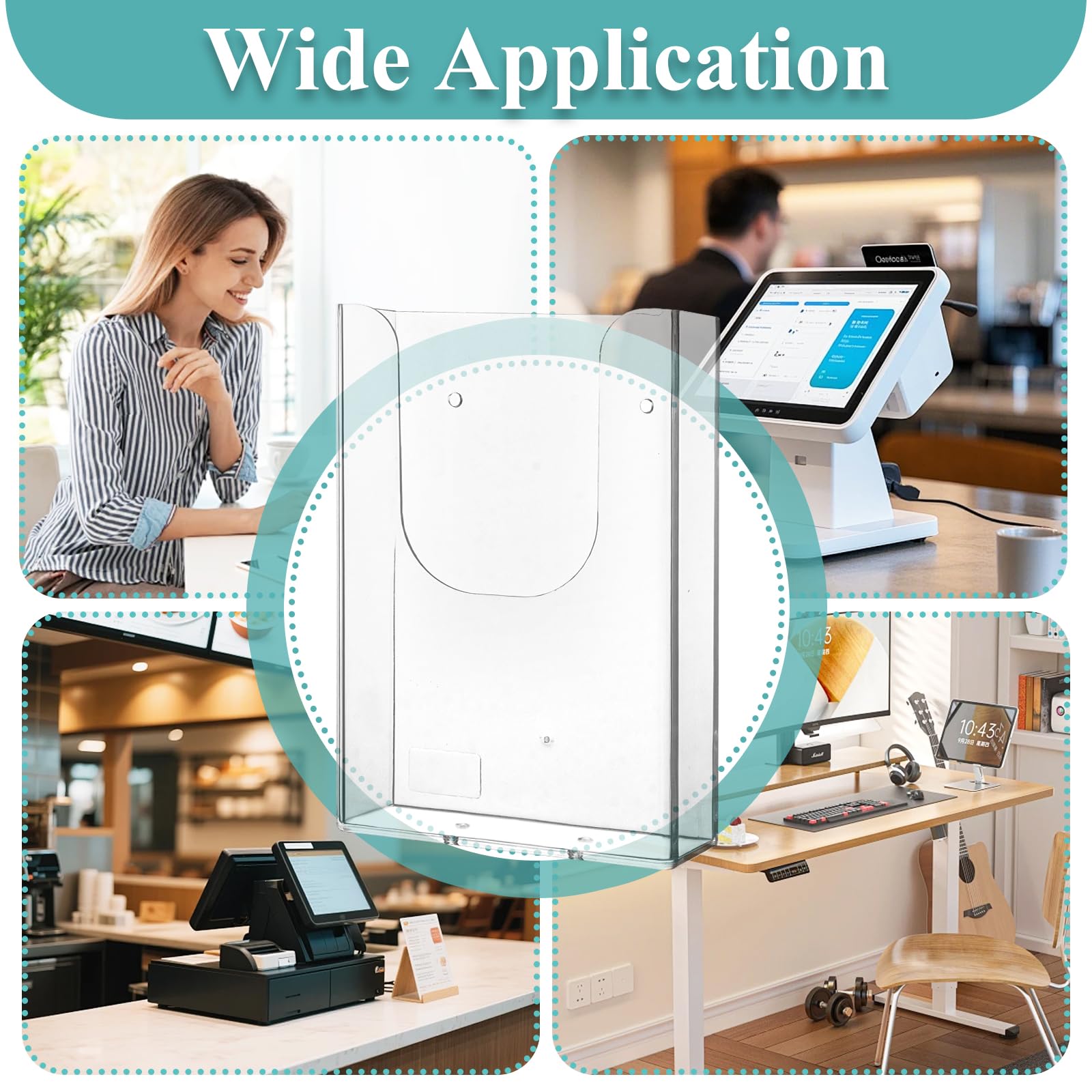 Lot de 6 porte-brochures muraux DIN A6 transparent avec trous de perçage