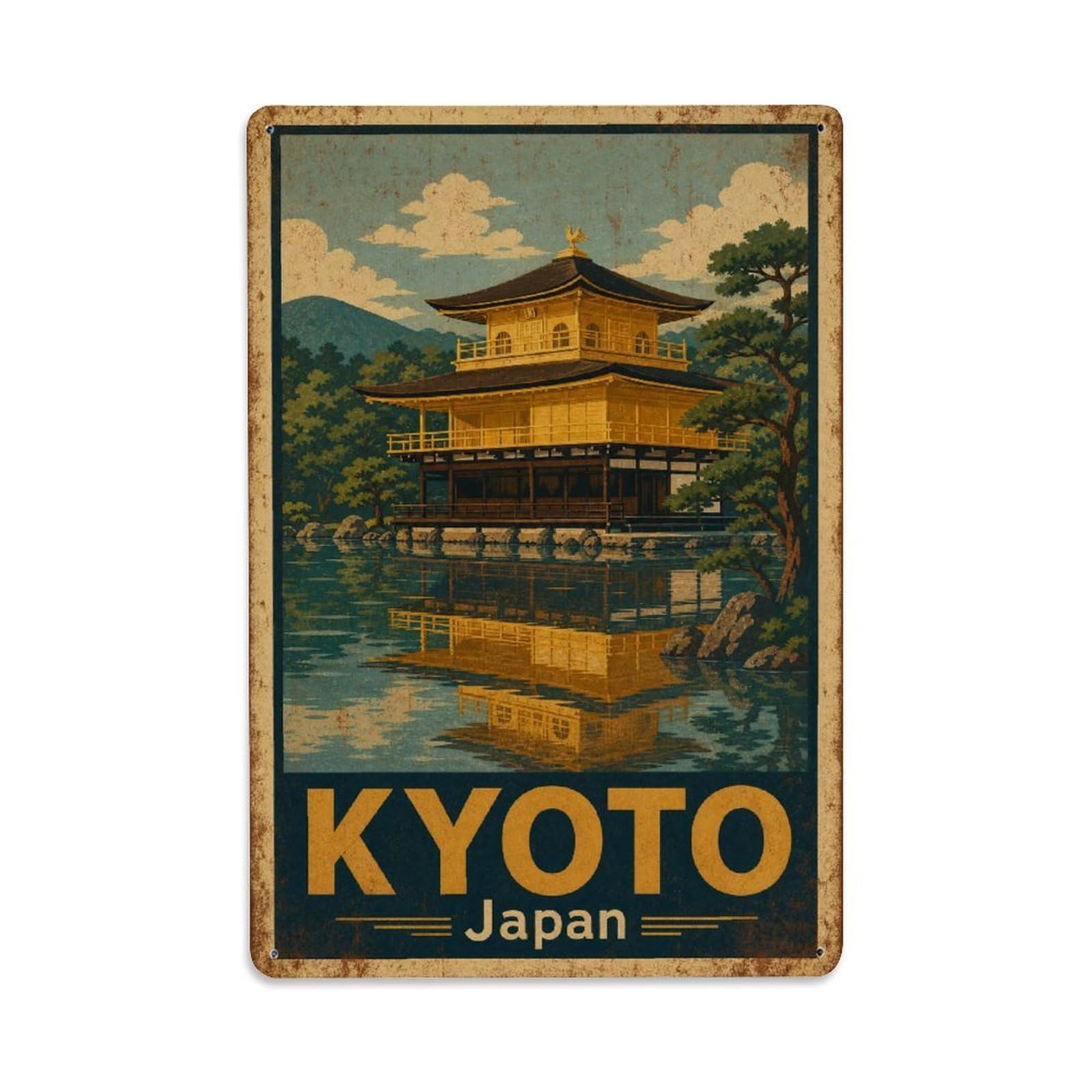 Gead 8X12inch Style Vintage Travel Kyoto Japan Pavilion Metal Tin Sign